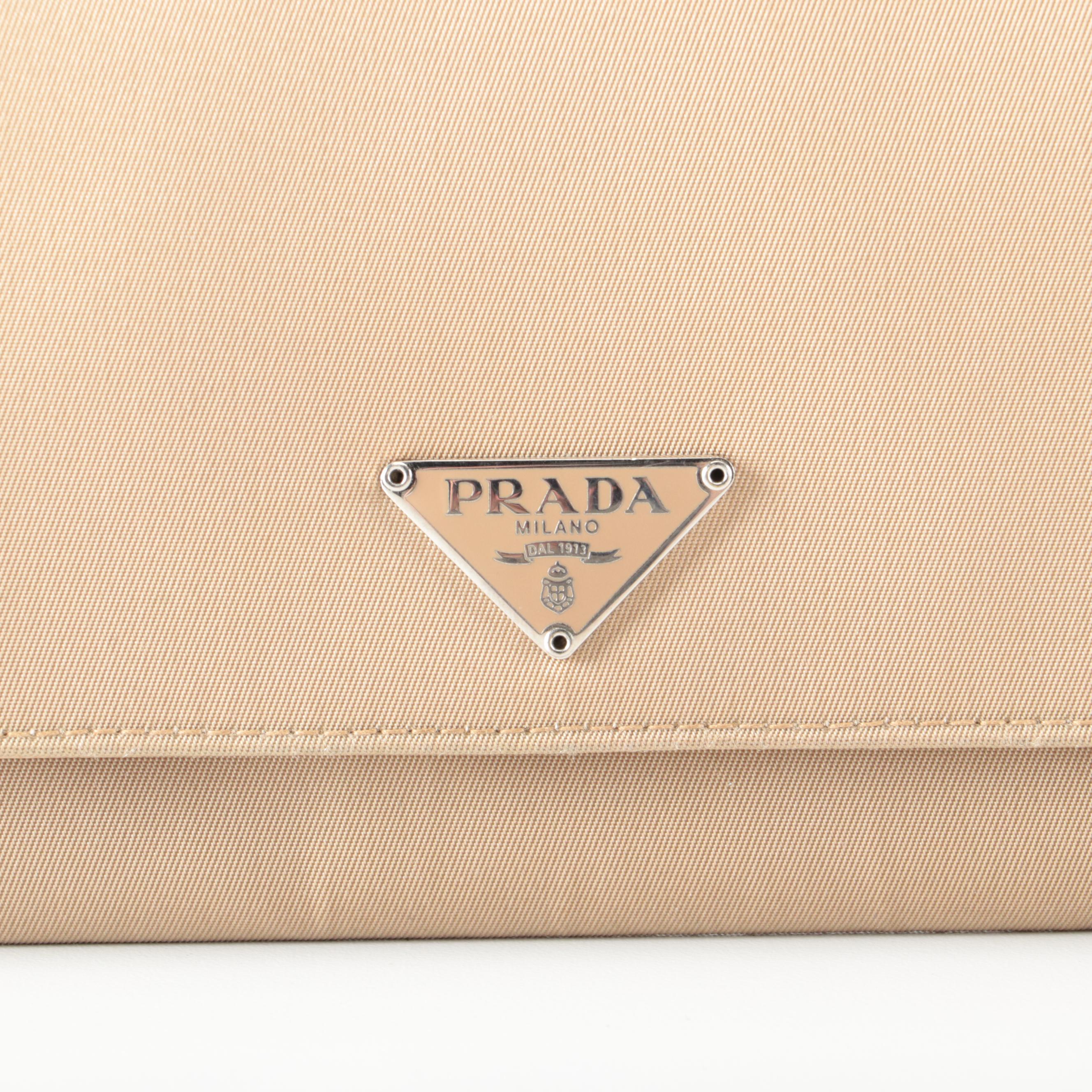 Prada Flap Front Wallet in Beige Nylon and Saffiano Leather