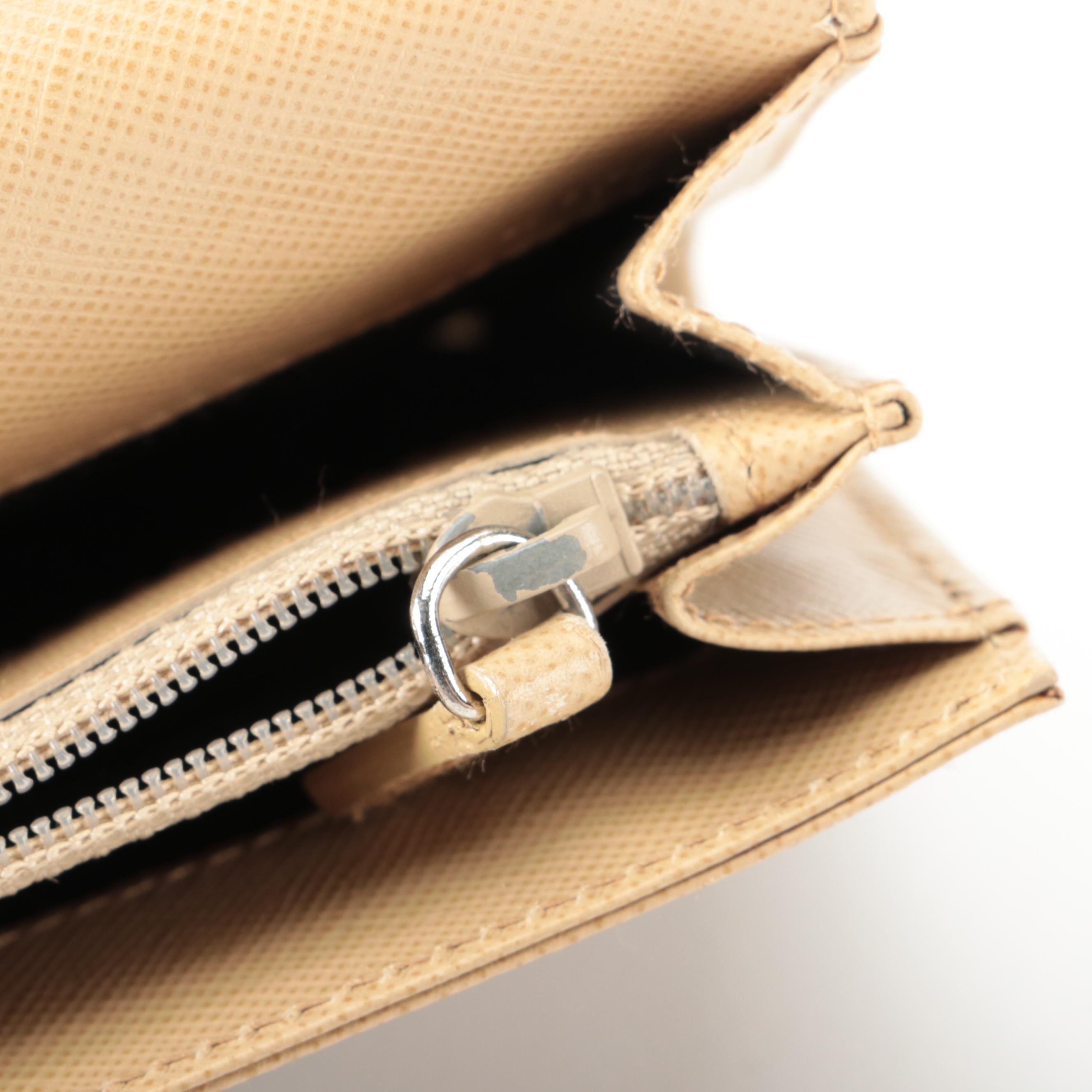 Prada Flap Front Wallet in Beige Nylon and Saffiano Leather