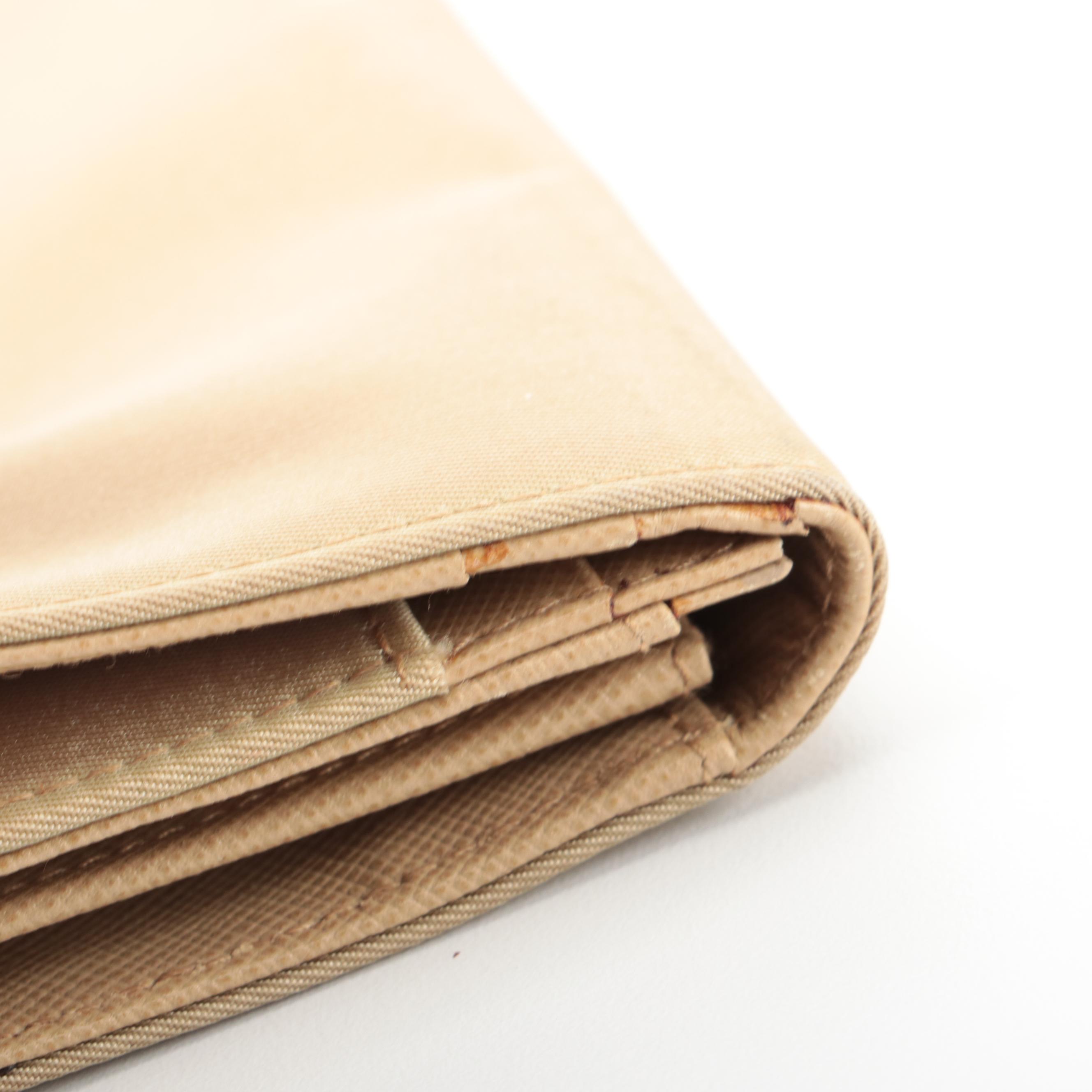 Prada Flap Front Wallet in Beige Nylon and Saffiano Leather