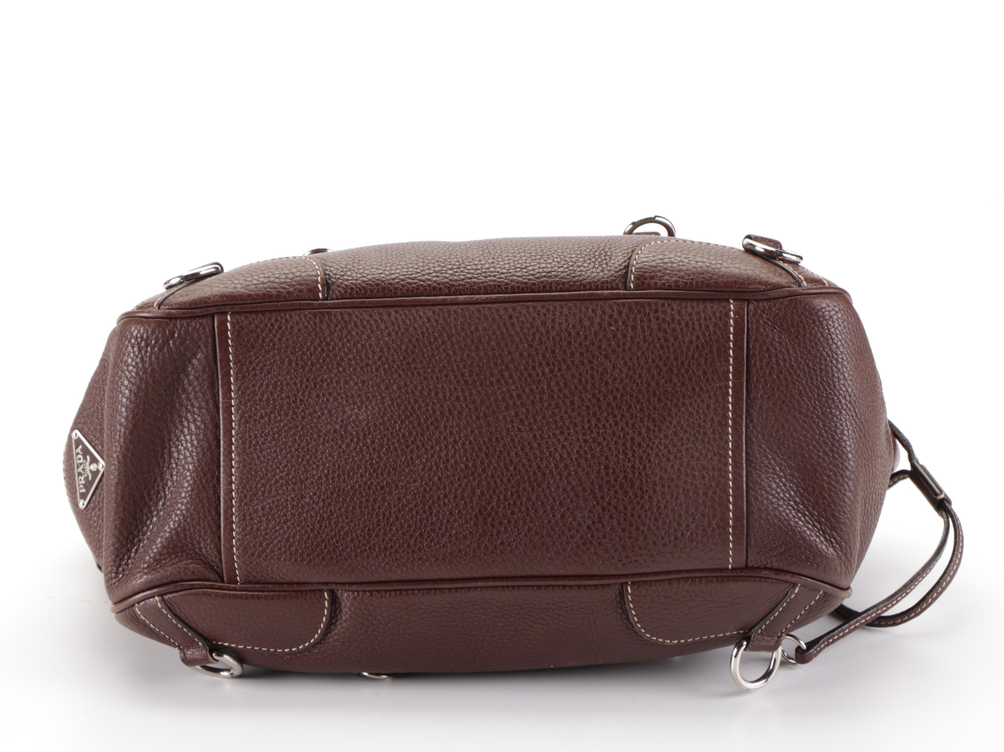 Prada Four-Pocket Buckle Shoulder Tote in Dark Brown Deerskin Leather