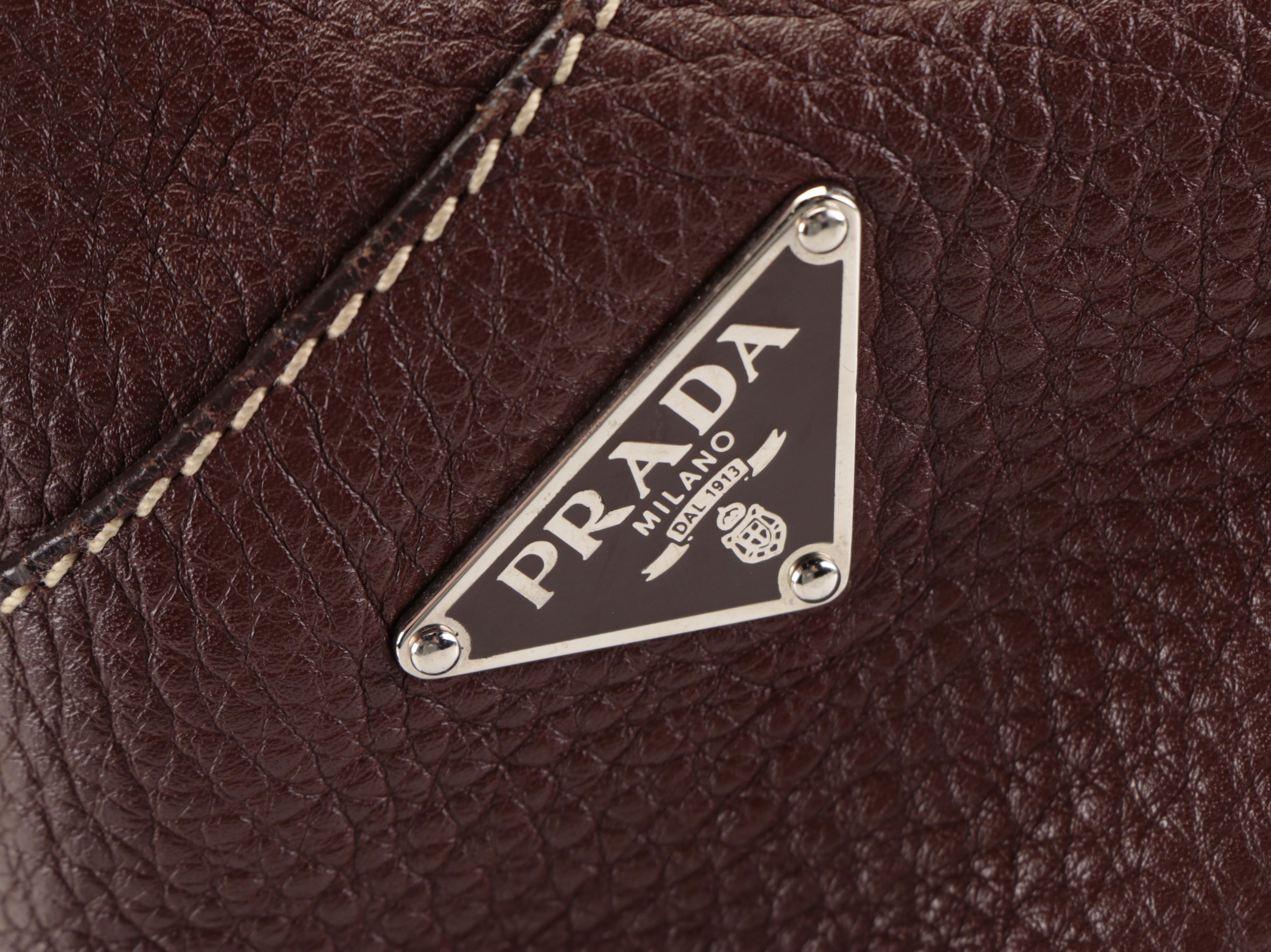 Prada Four-Pocket Buckle Shoulder Tote in Dark Brown Deerskin Leather