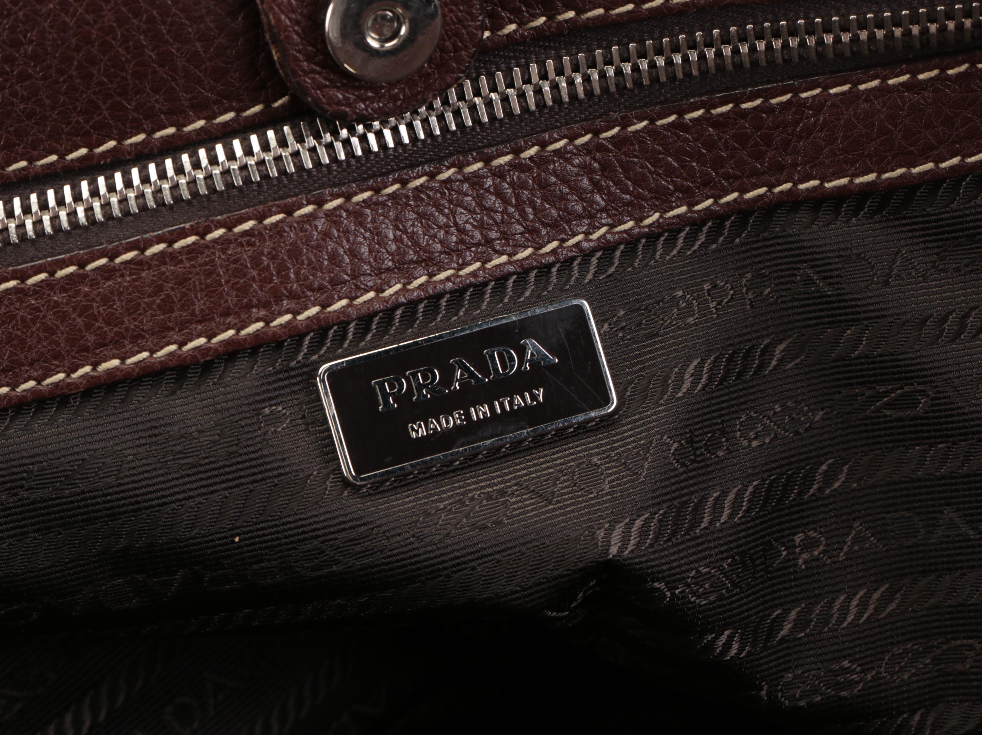 Prada Four-Pocket Buckle Shoulder Tote in Dark Brown Deerskin Leather