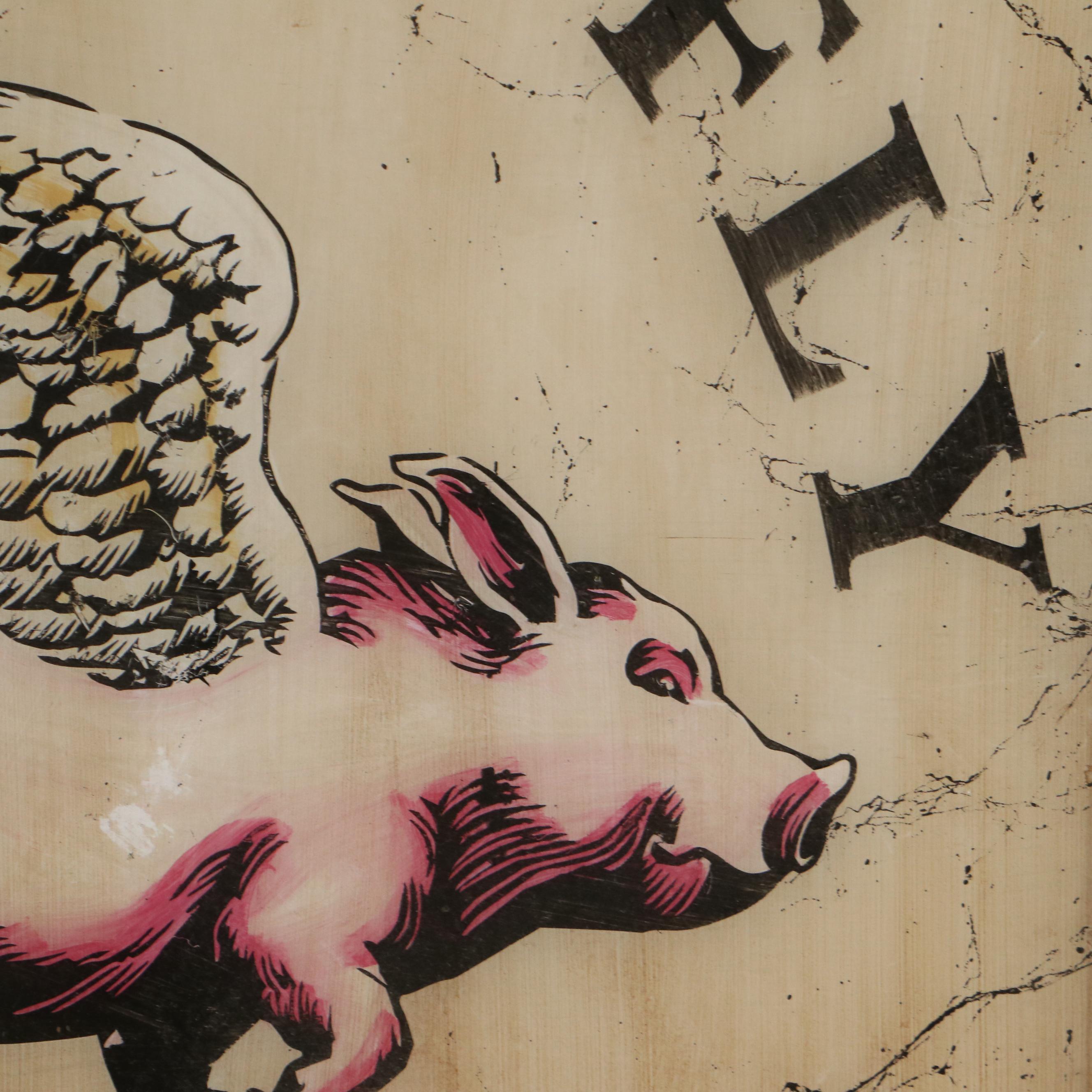 Reverse Glass Painted Sign "When Pigs Fly"
