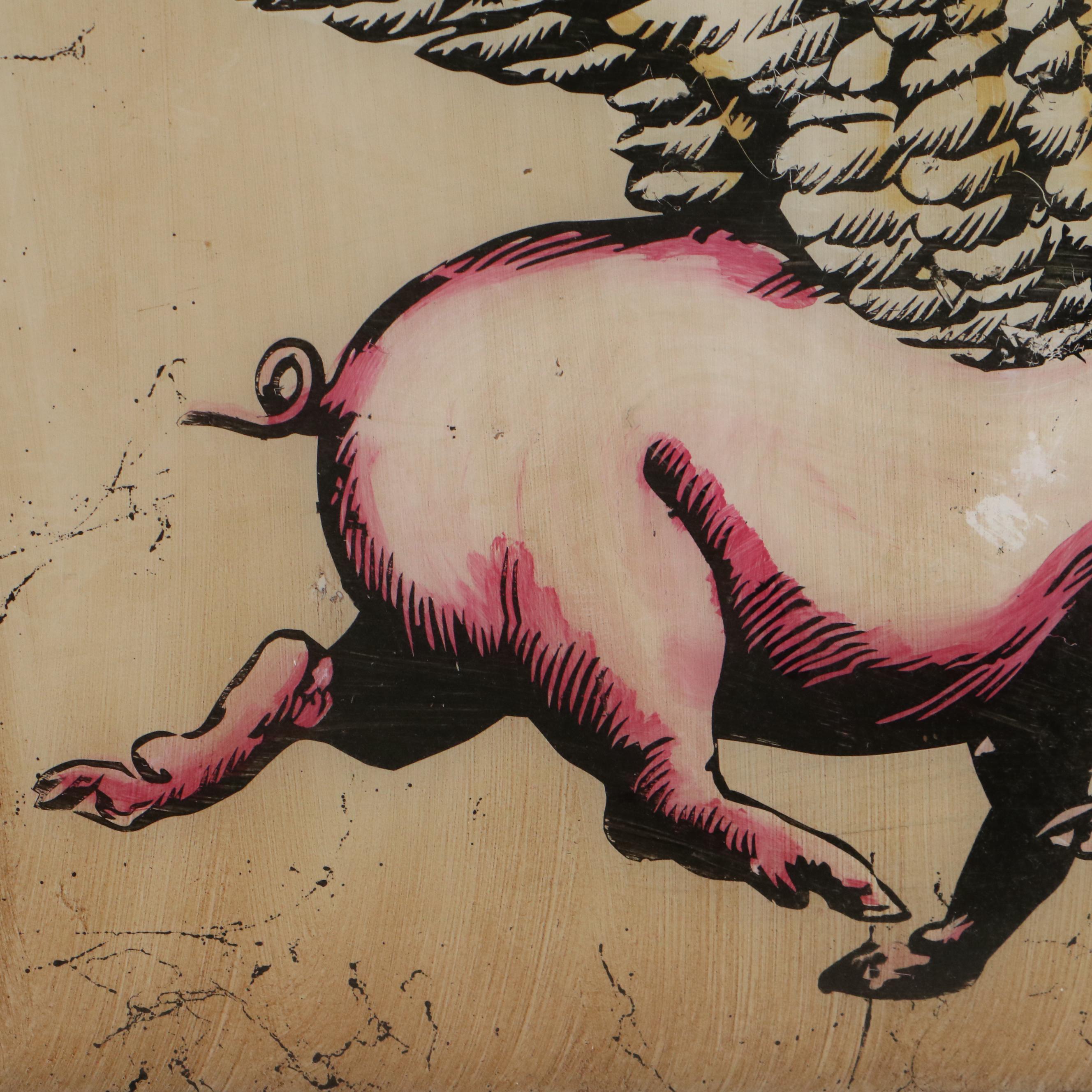 Reverse Glass Painted Sign "When Pigs Fly"