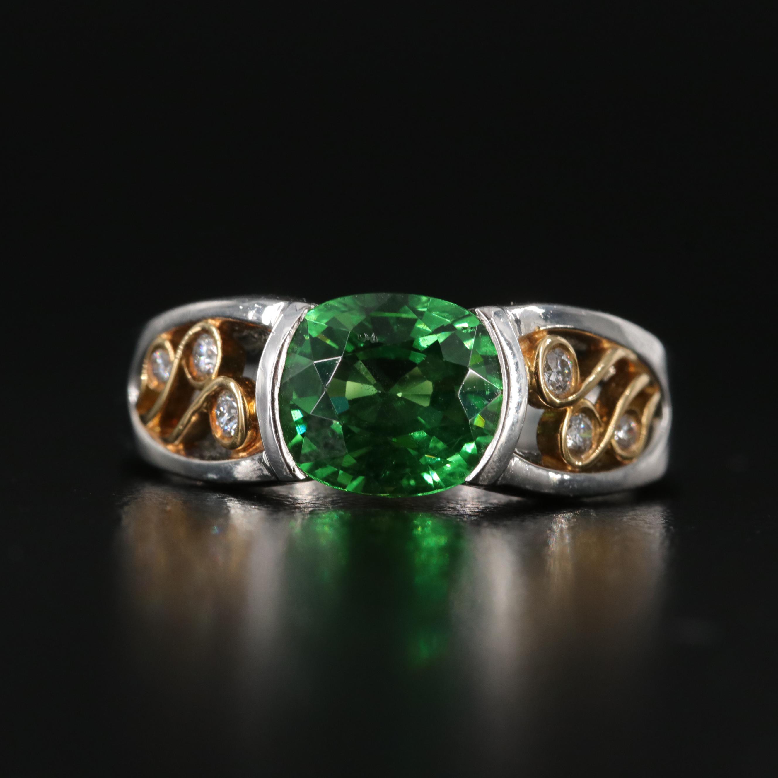 Richard Krementz 1866 Platinum Tsavorite, Diamond and Garnet Ring; 18K Accents