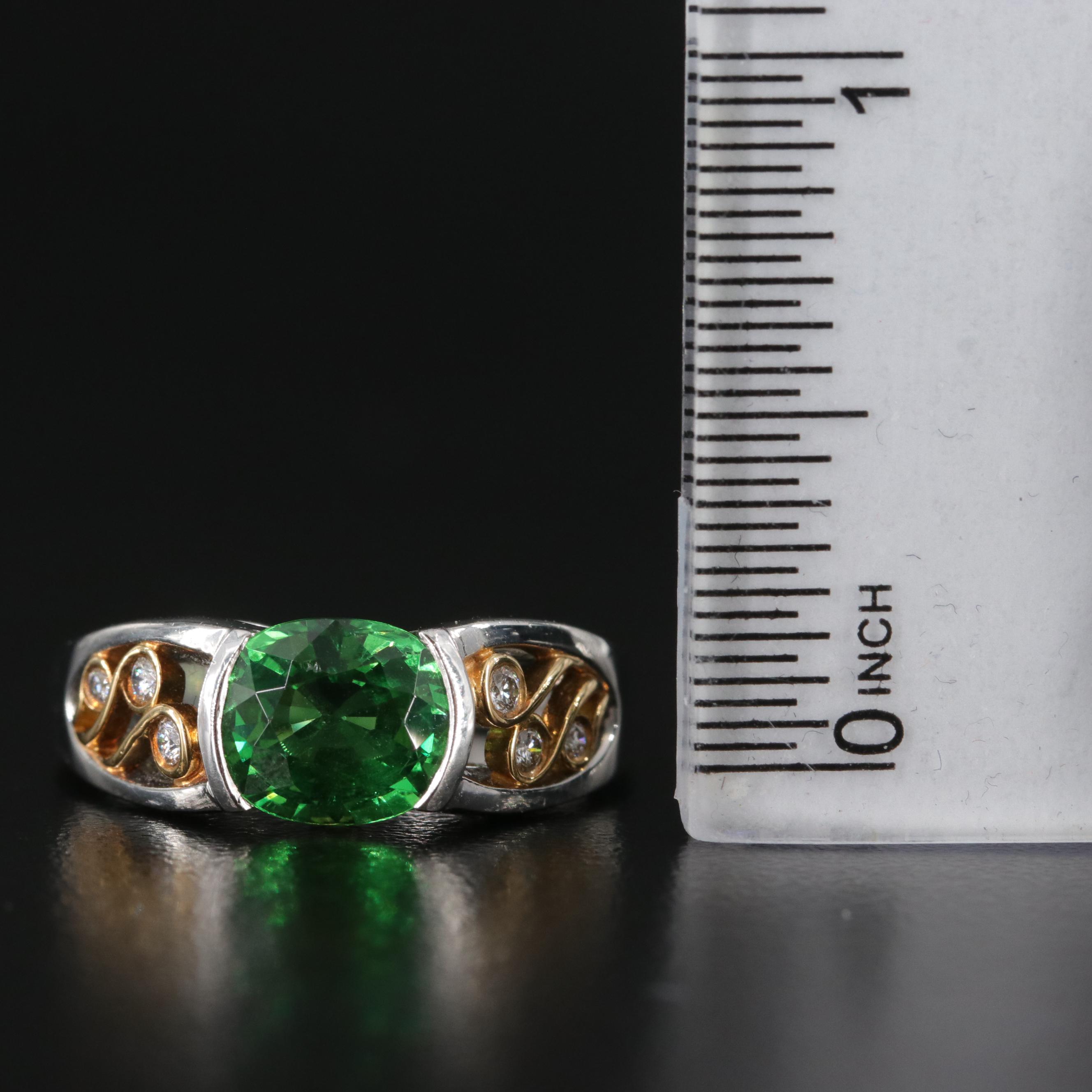 Richard Krementz 1866 Platinum Tsavorite, Diamond and Garnet Ring; 18K Accents