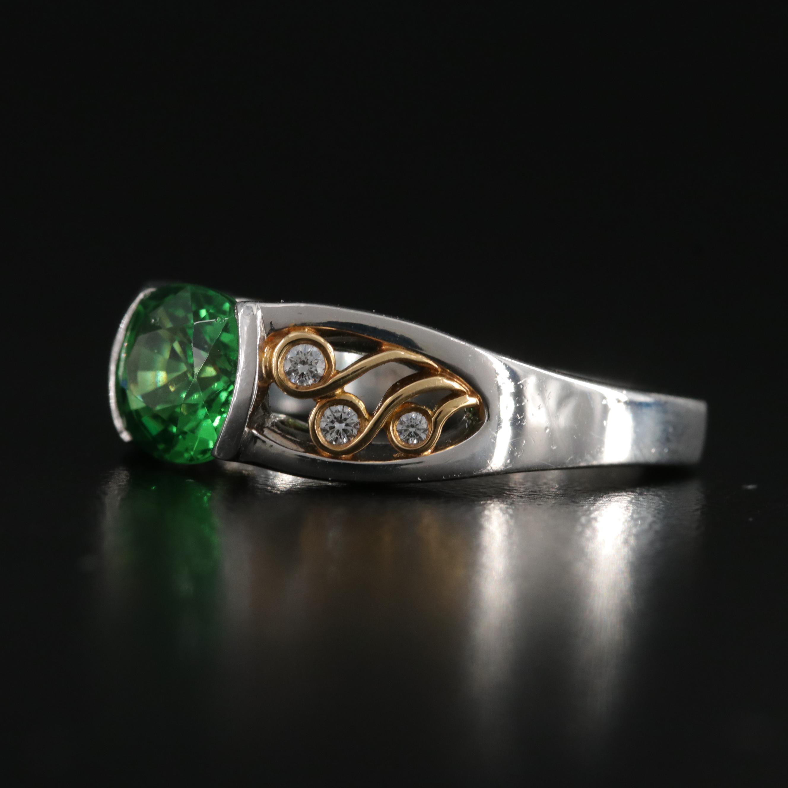 Richard Krementz 1866 Platinum Tsavorite, Diamond and Garnet Ring; 18K Accents
