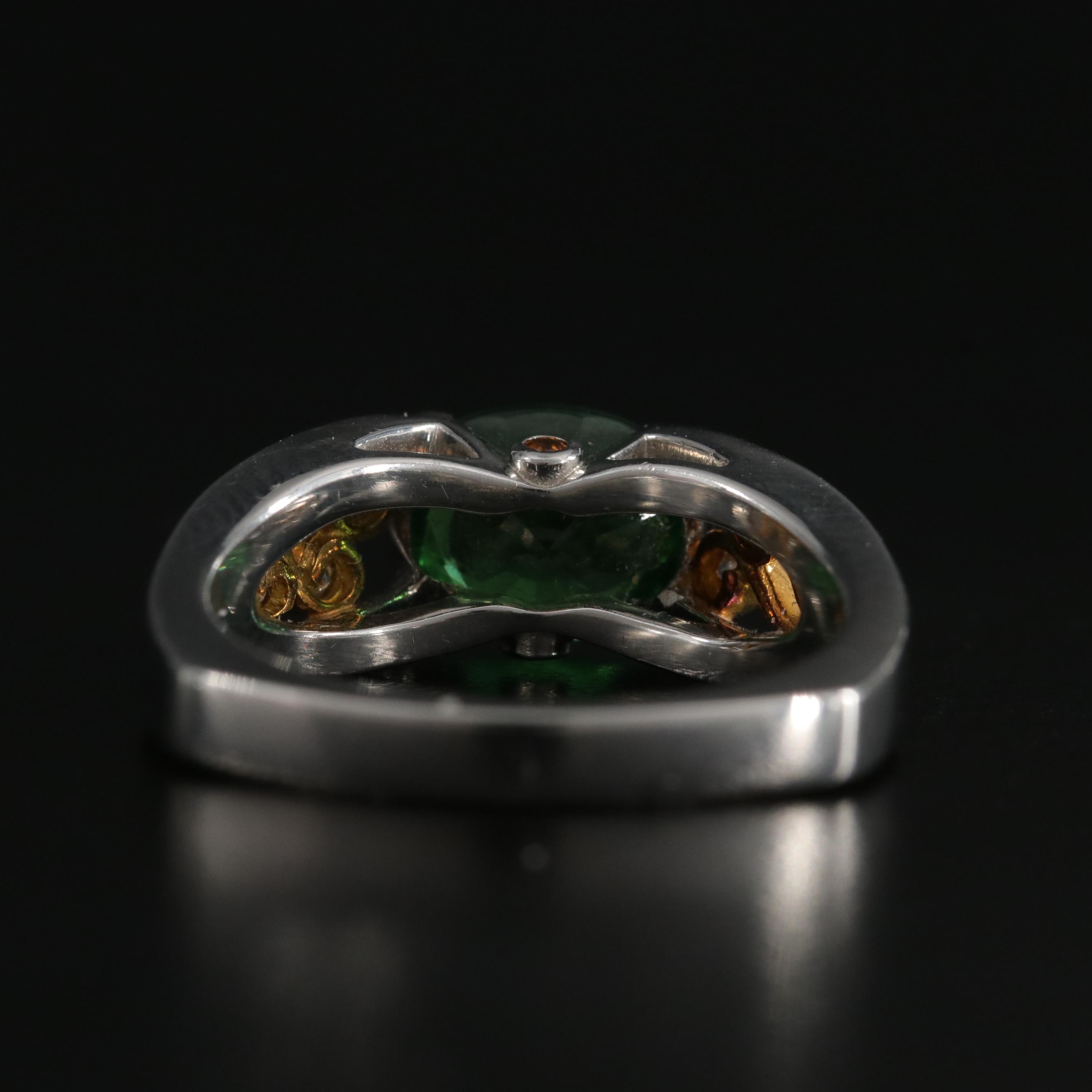 Richard Krementz 1866 Platinum Tsavorite, Diamond and Garnet Ring; 18K Accents