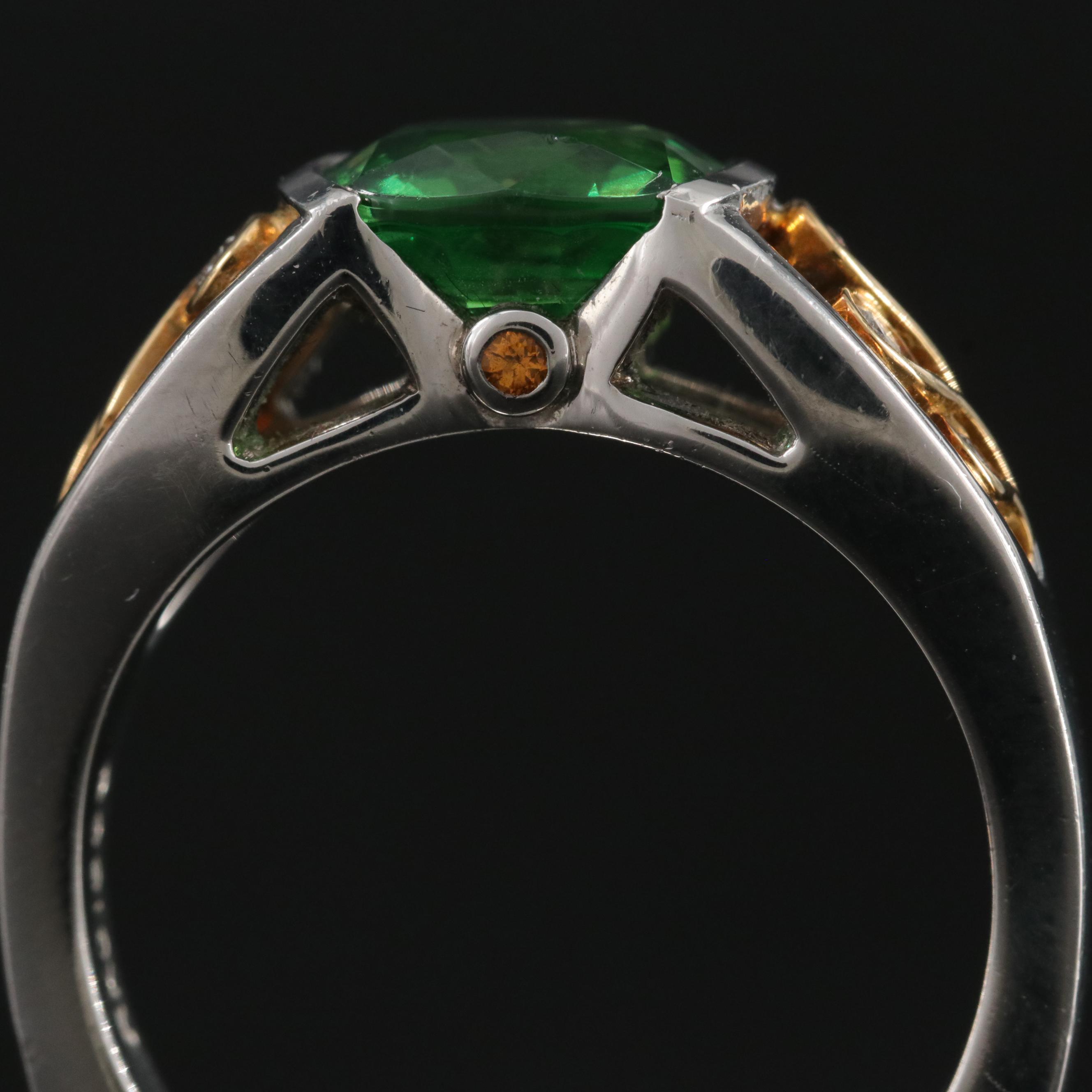 Richard Krementz 1866 Platinum Tsavorite, Diamond and Garnet Ring; 18K Accents