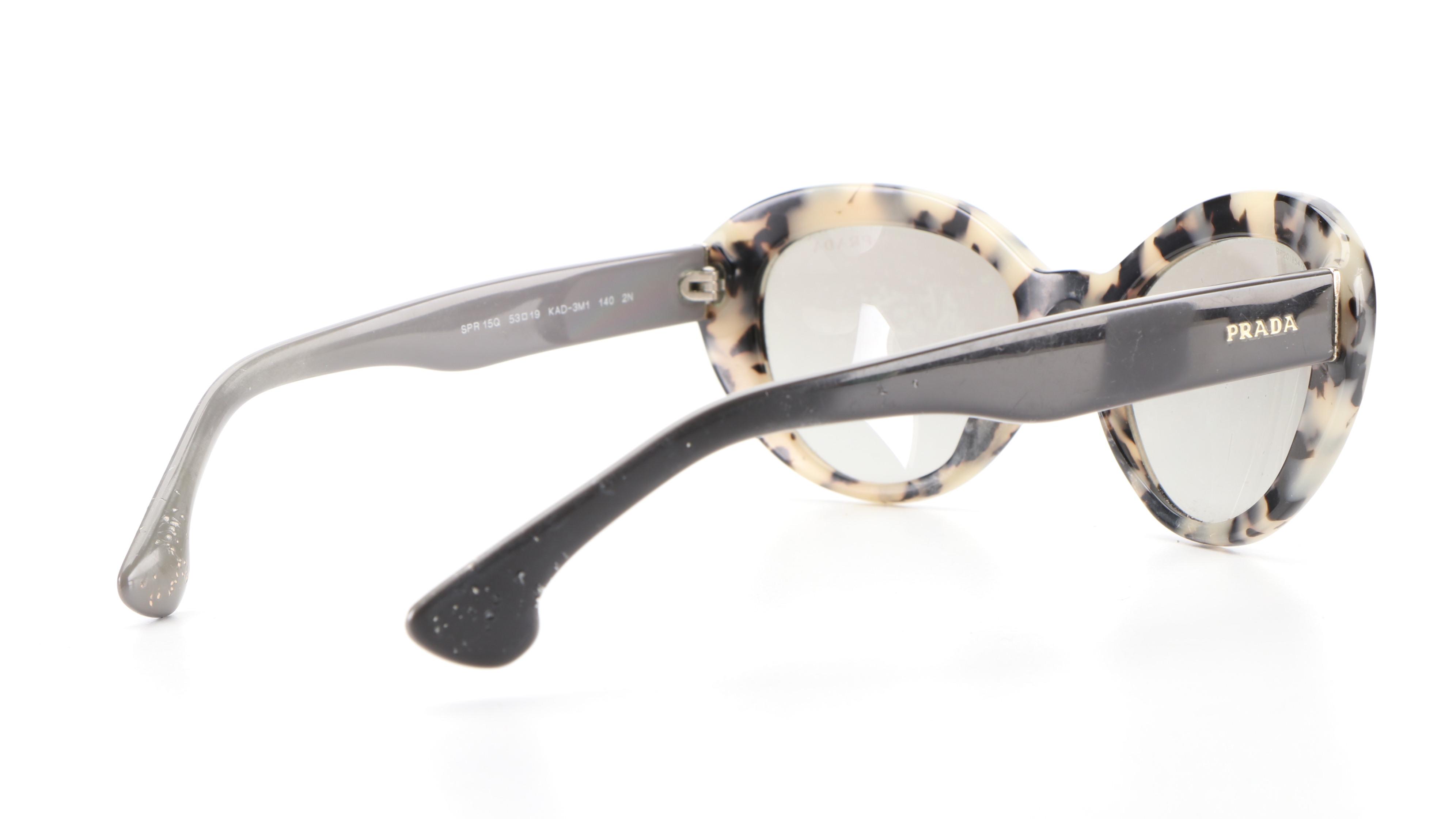 Prada SPR15Q Modified Cat Eye Sunglasses in Opal-Black Frame/Smoke Lens with Box
