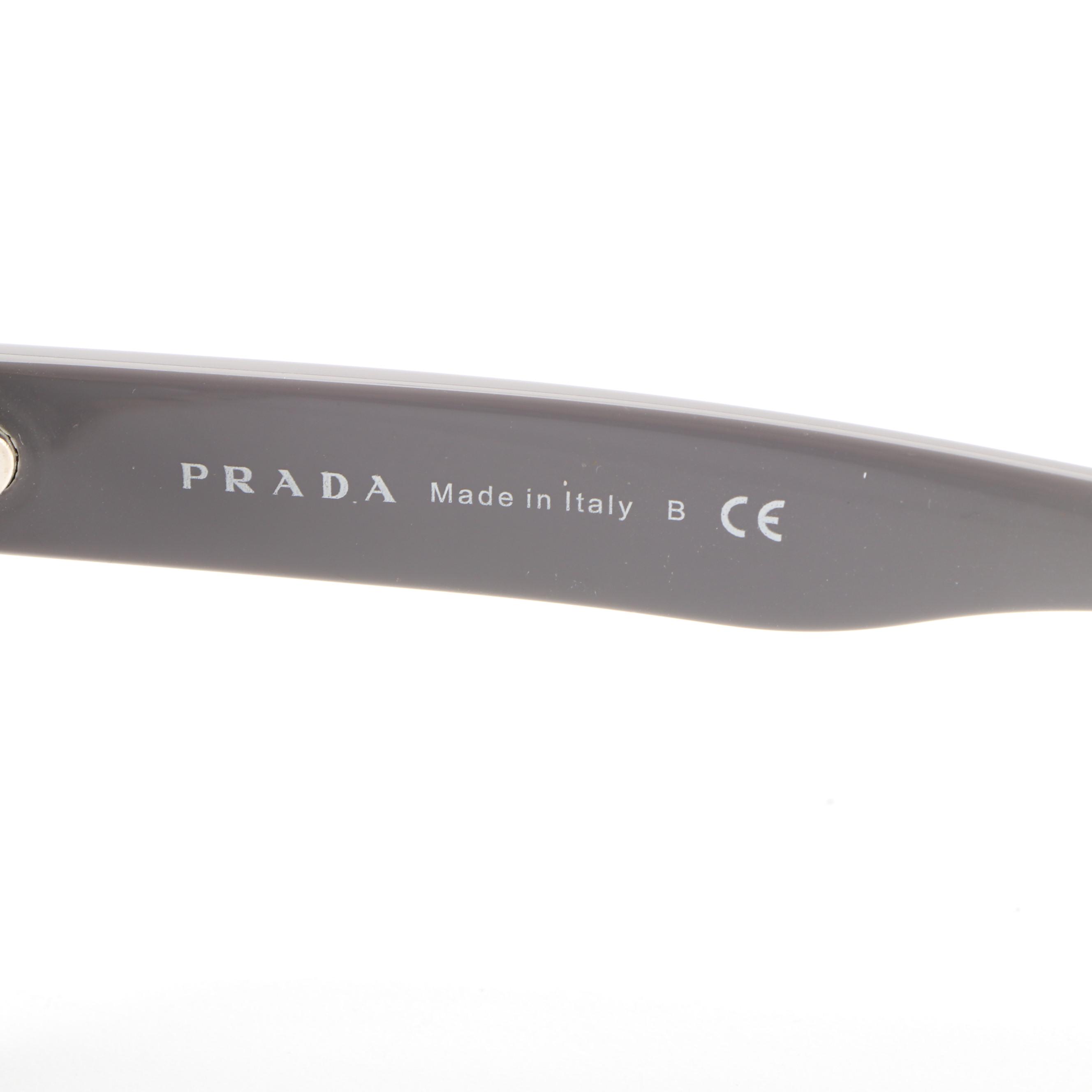 Prada SPR15Q Modified Cat Eye Sunglasses in Opal-Black Frame/Smoke Lens with Box