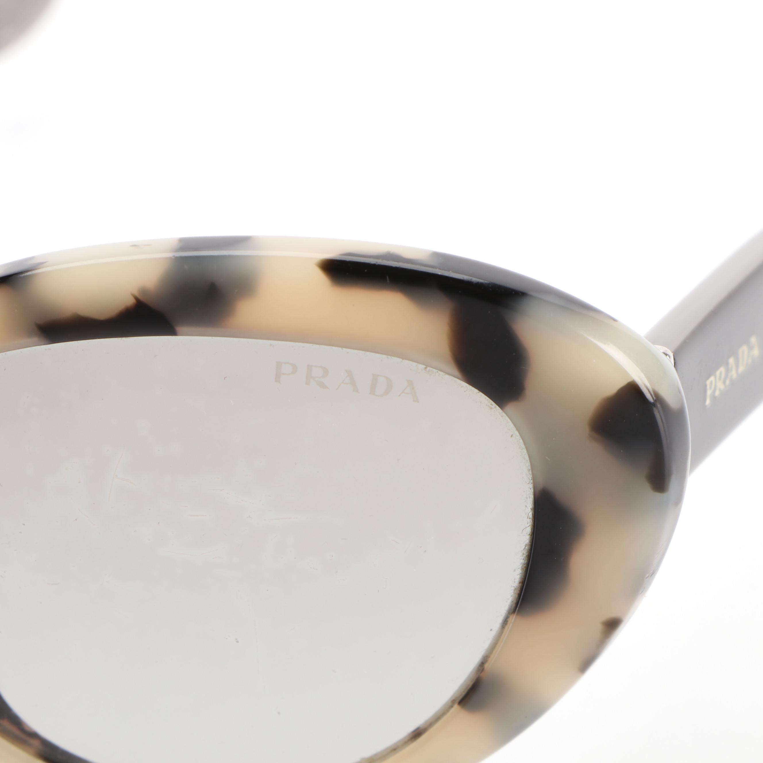 Prada SPR15Q Modified Cat Eye Sunglasses in Opal-Black Frame/Smoke Lens with Box