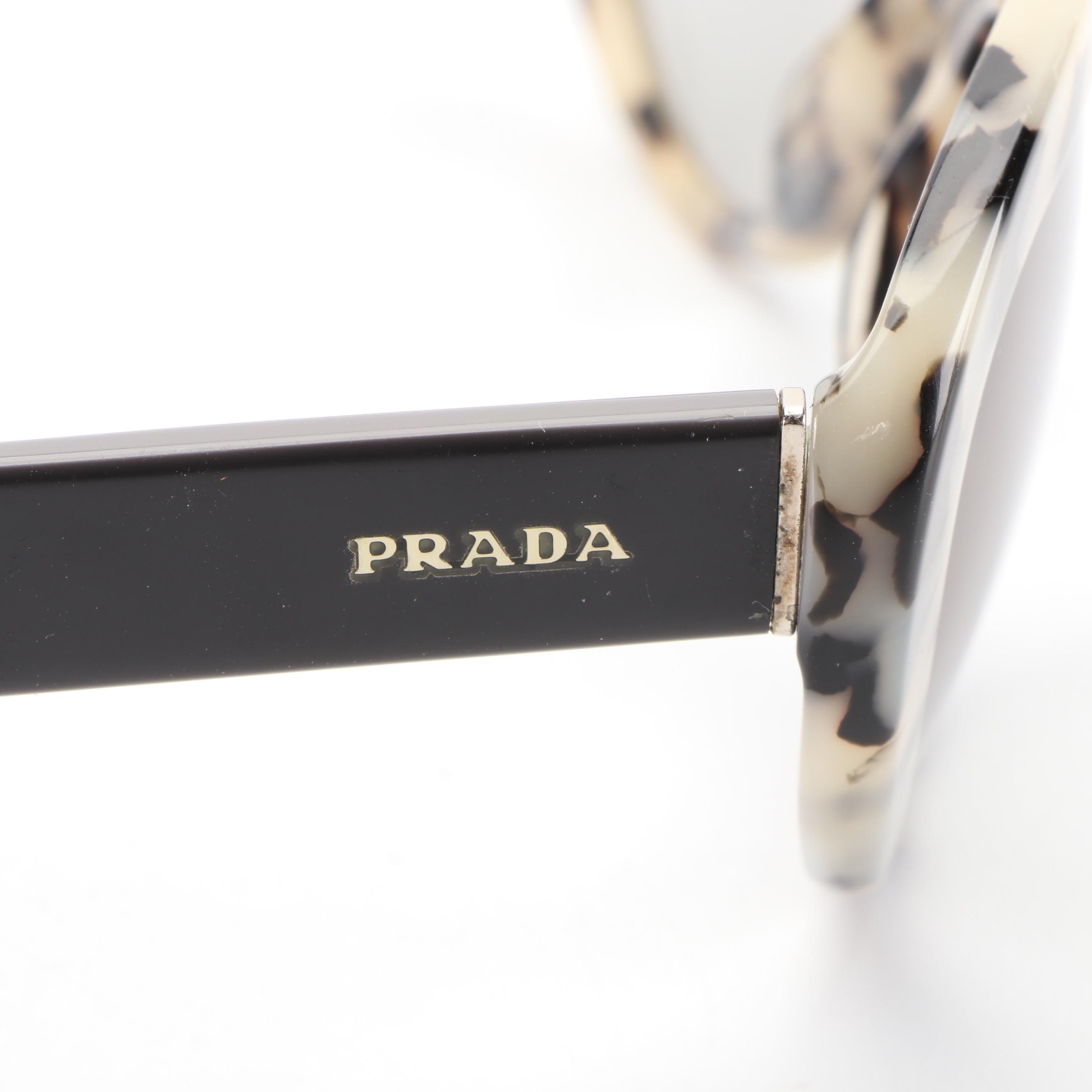 Prada SPR15Q Modified Cat Eye Sunglasses in Opal-Black Frame/Smoke Lens with Box