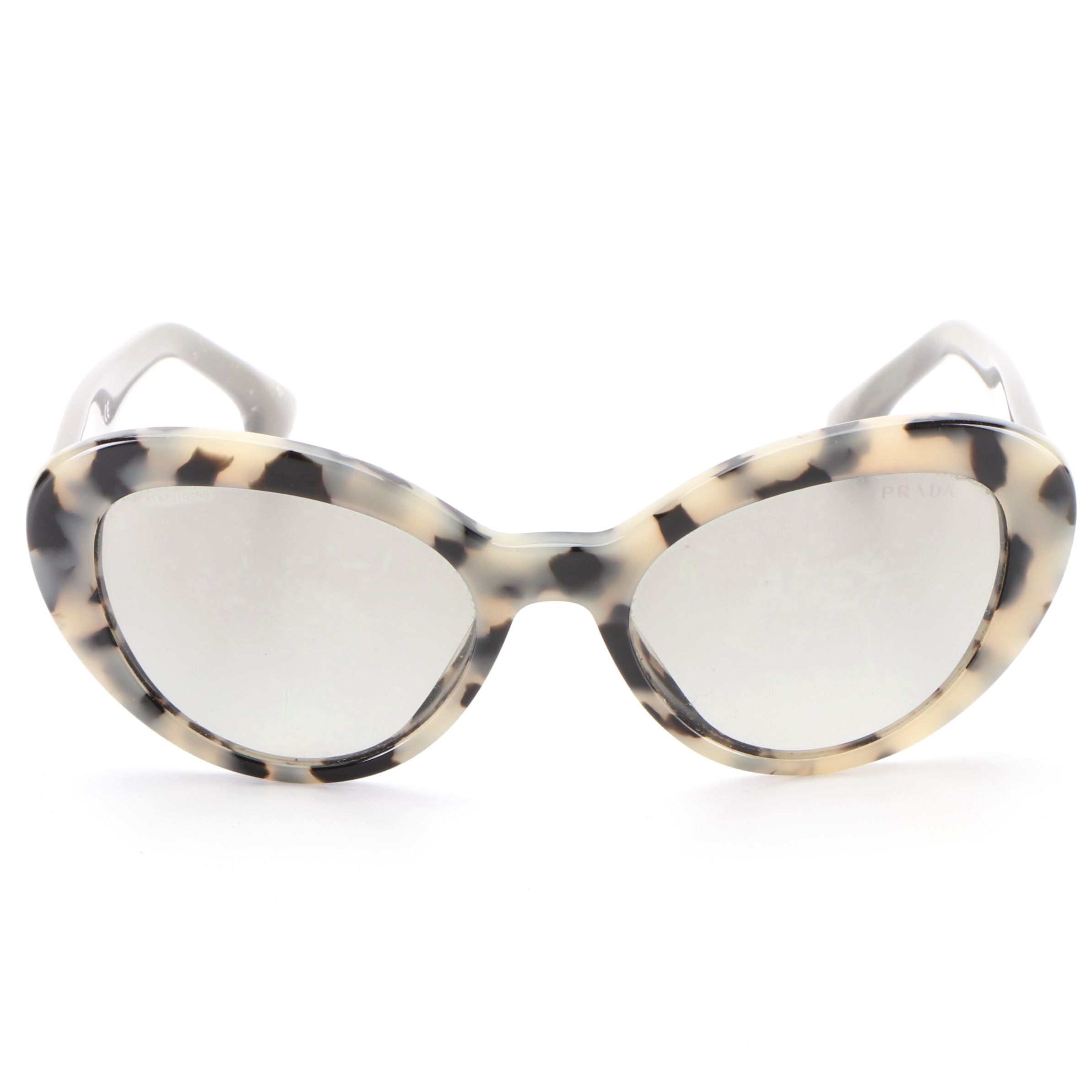 Prada SPR15Q Modified Cat Eye Sunglasses in Opal-Black Frame/Smoke Lens with Box