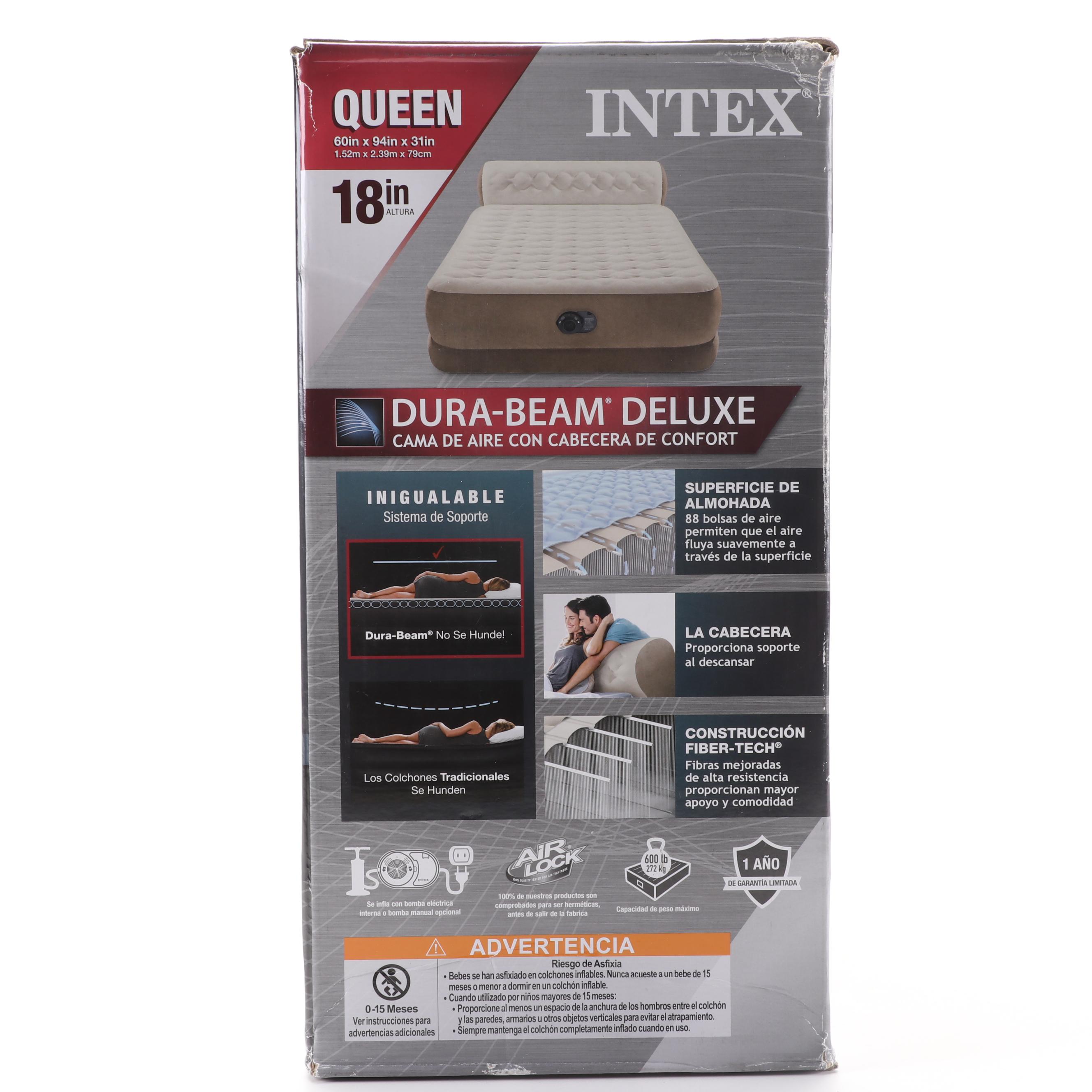Intex Dura-Beam Deluxe Queen Air Mattress with Comfort Headboard