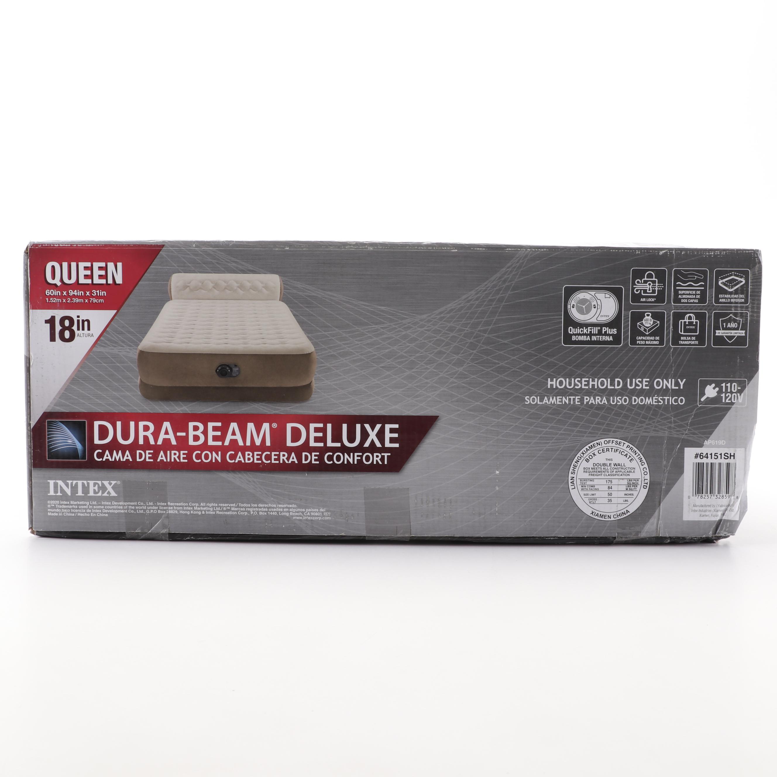 Intex Dura-Beam Deluxe Queen Air Mattress with Comfort Headboard
