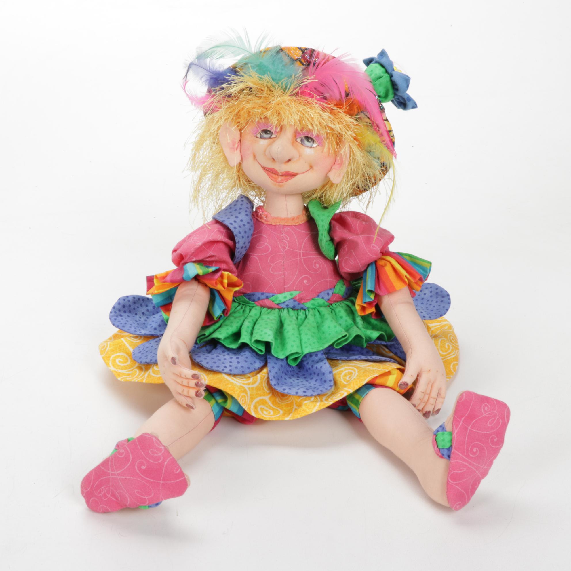 Jody Miller Rainbow Doll with Other Cloth Art Dolls and Book