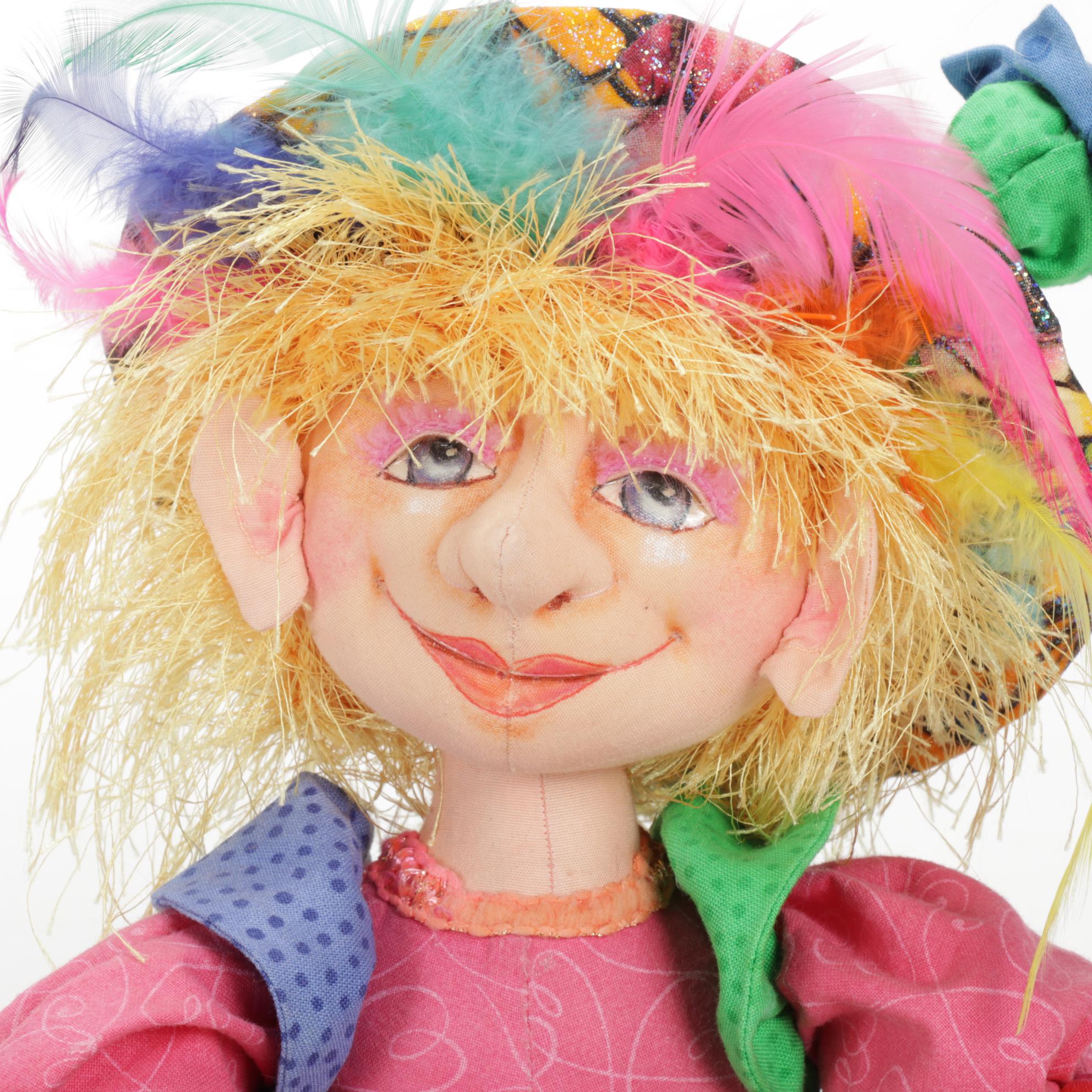 Jody Miller Rainbow Doll with Other Cloth Art Dolls and Book