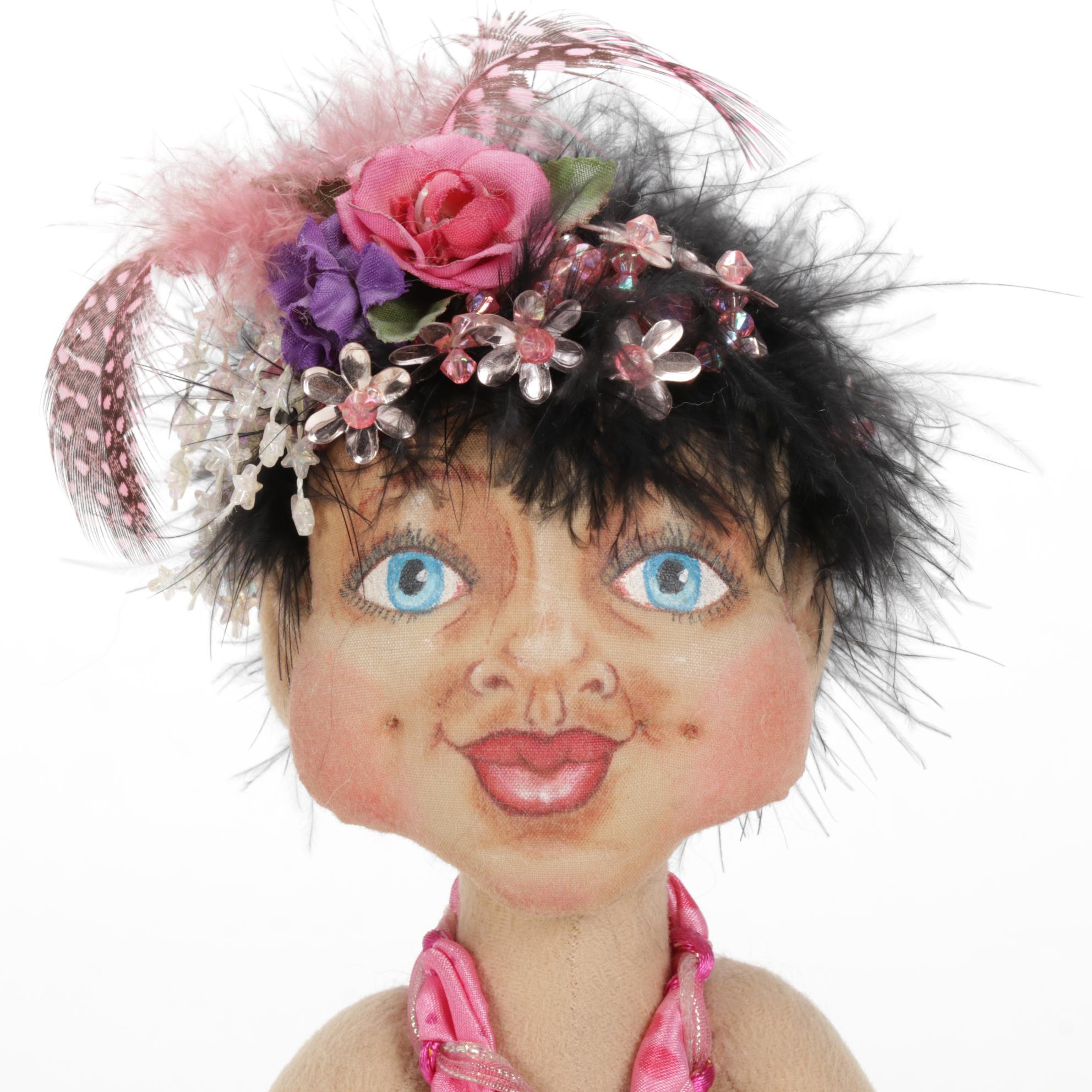 Jody Miller Rainbow Doll with Other Cloth Art Dolls and Book