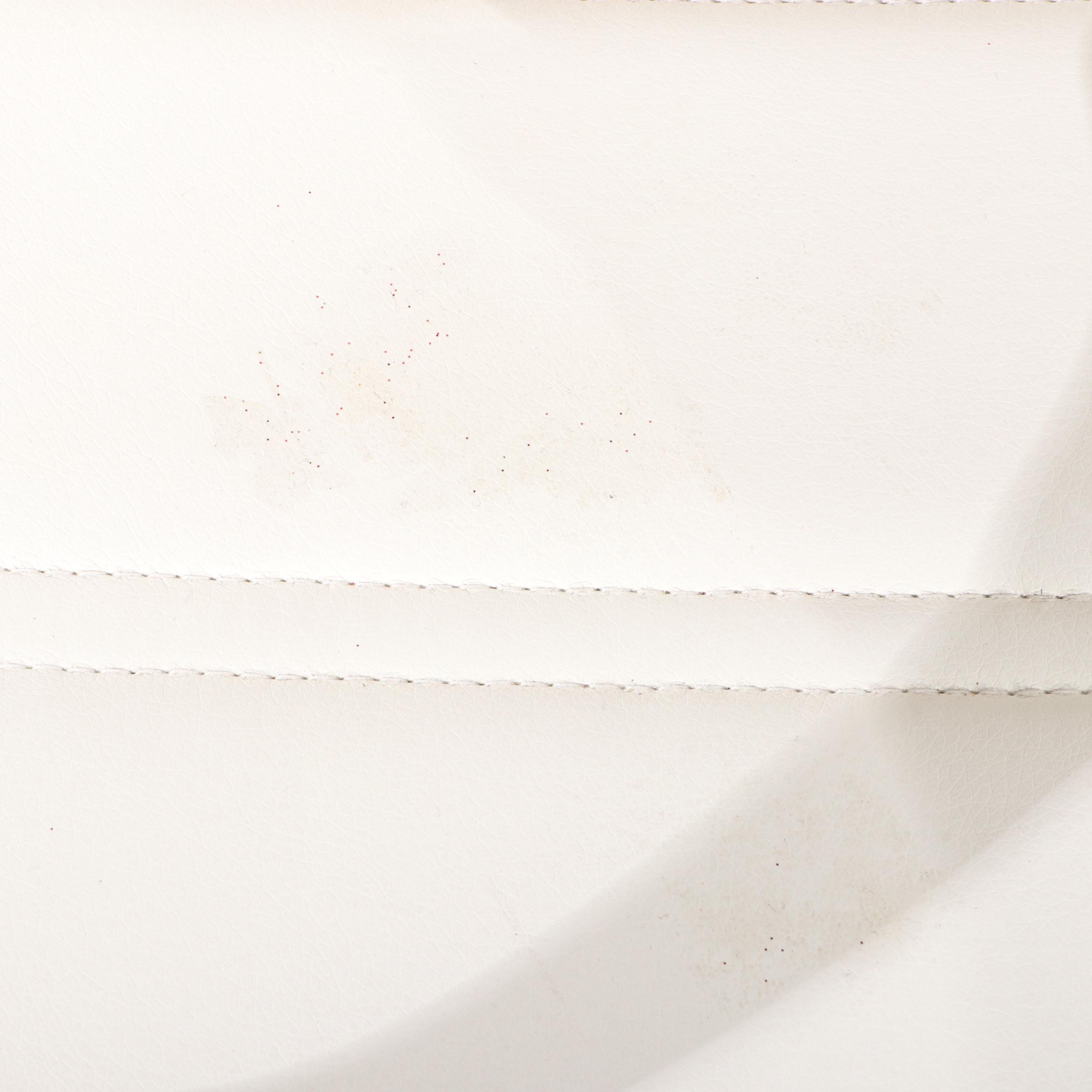 Pair of Belnick White Faux-Leather and Gold-Tone Metal Adjustable Desk Chairs