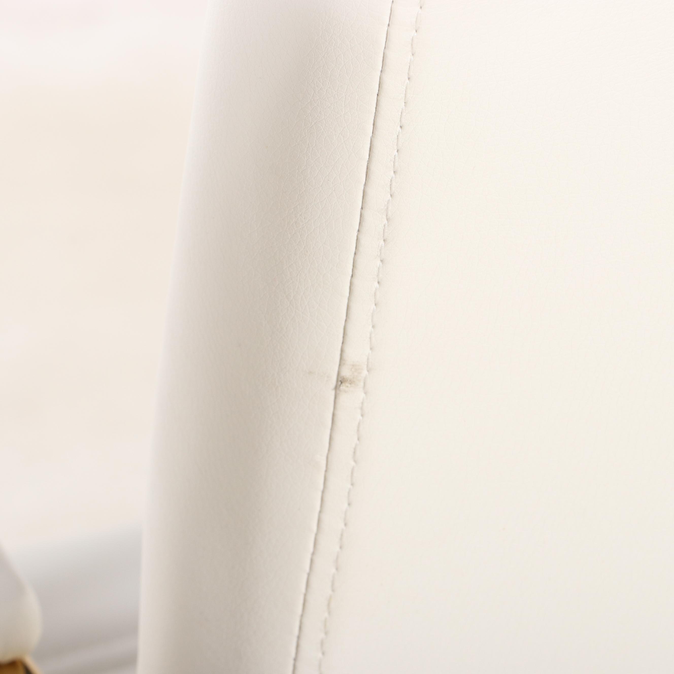 Pair of Belnick White Faux-Leather and Gold-Tone Metal Adjustable Desk Chairs