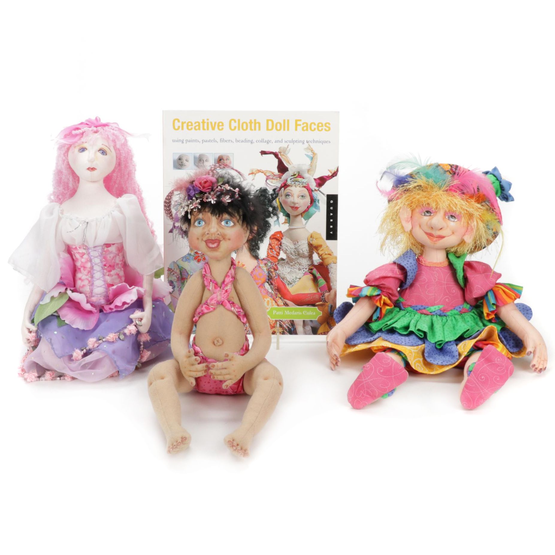 Jody Miller Rainbow Doll with Other Cloth Art Dolls and Book
