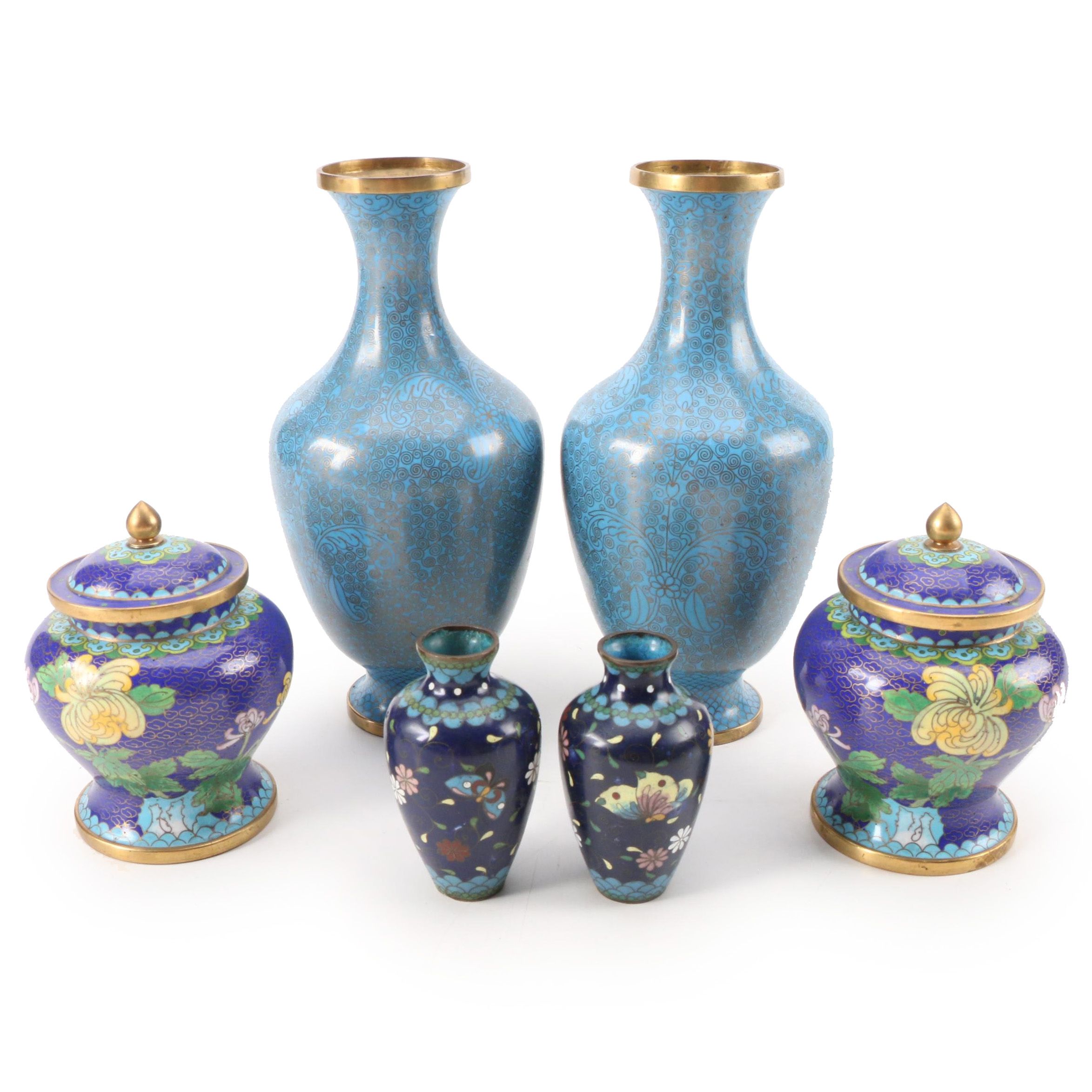 Chinese Cloisonné Vases and Jars with Japanese Cloisonné Miniature Vases