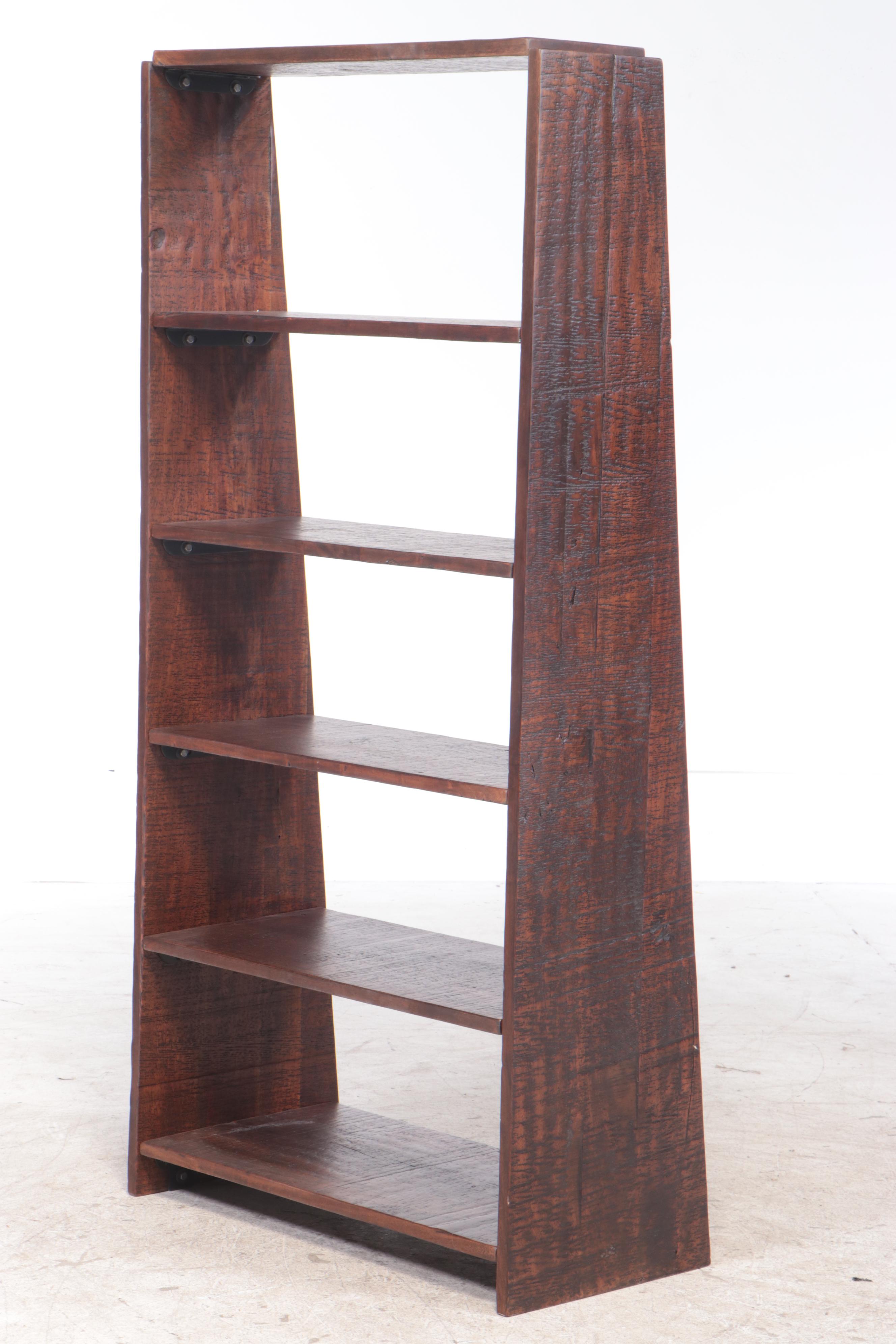 Angled Open Wood Bookcase with Textured Finish