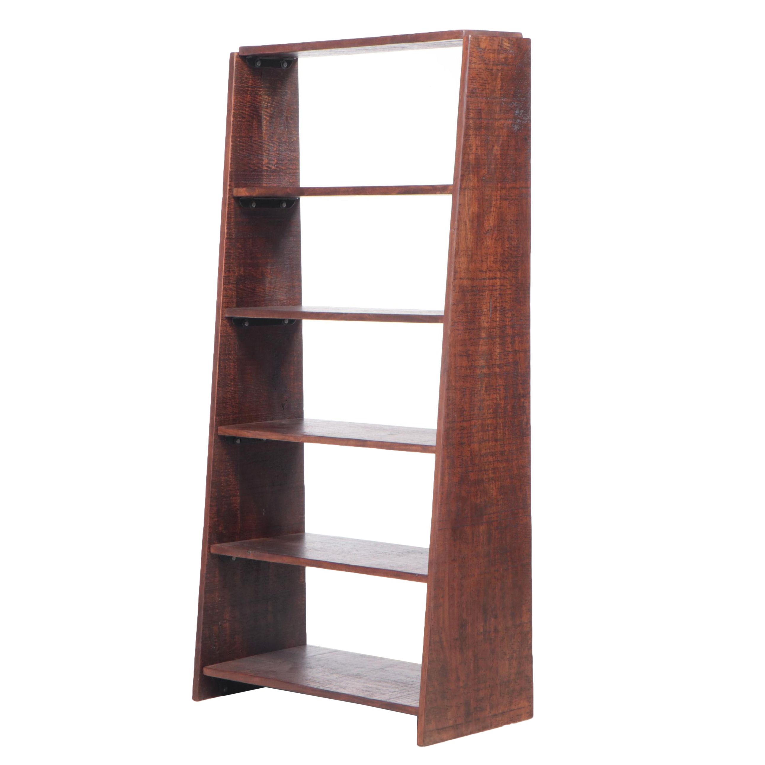 Angled Open Wood Bookcase with Textured Finish