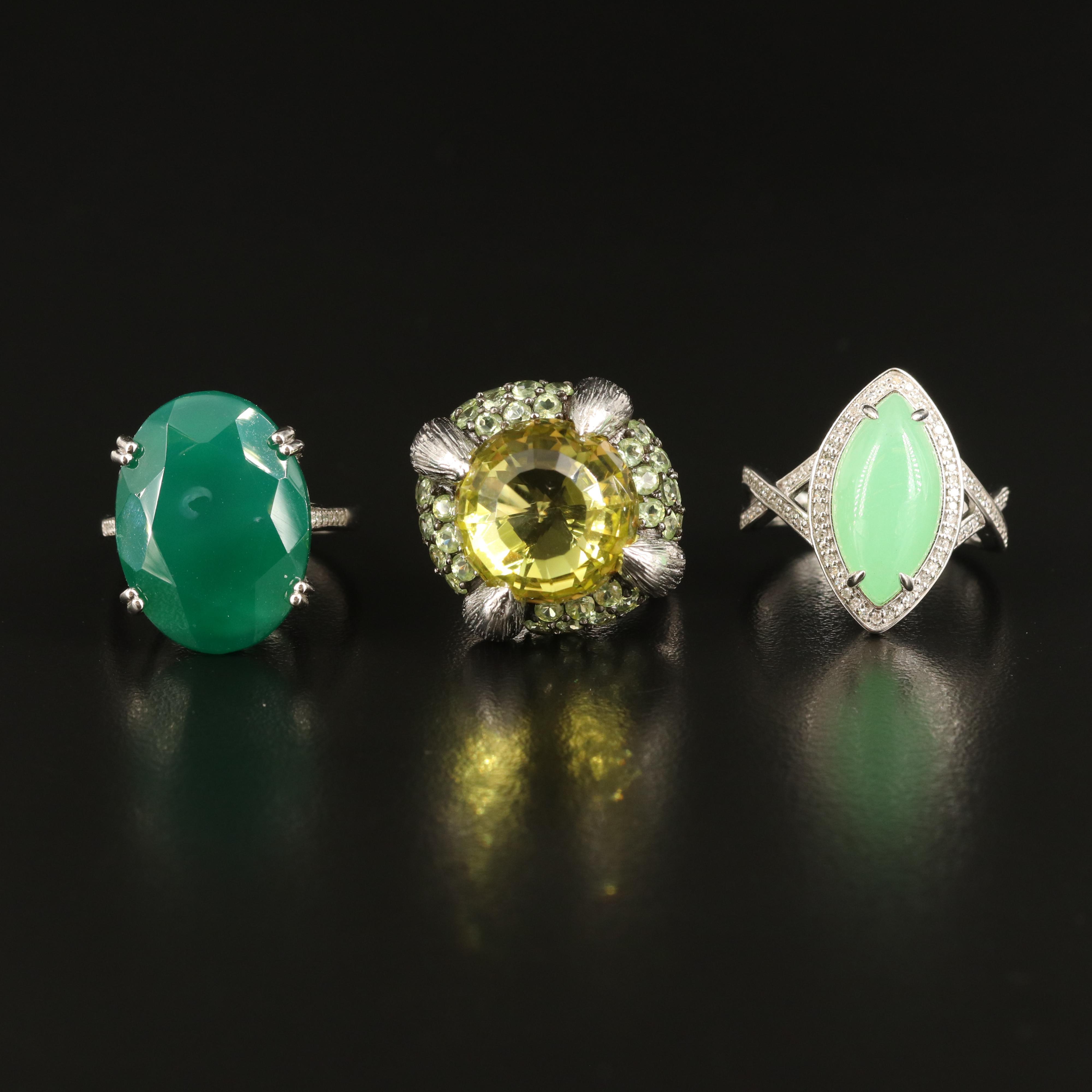 Sterling Rings with Chalcedony and Diamond