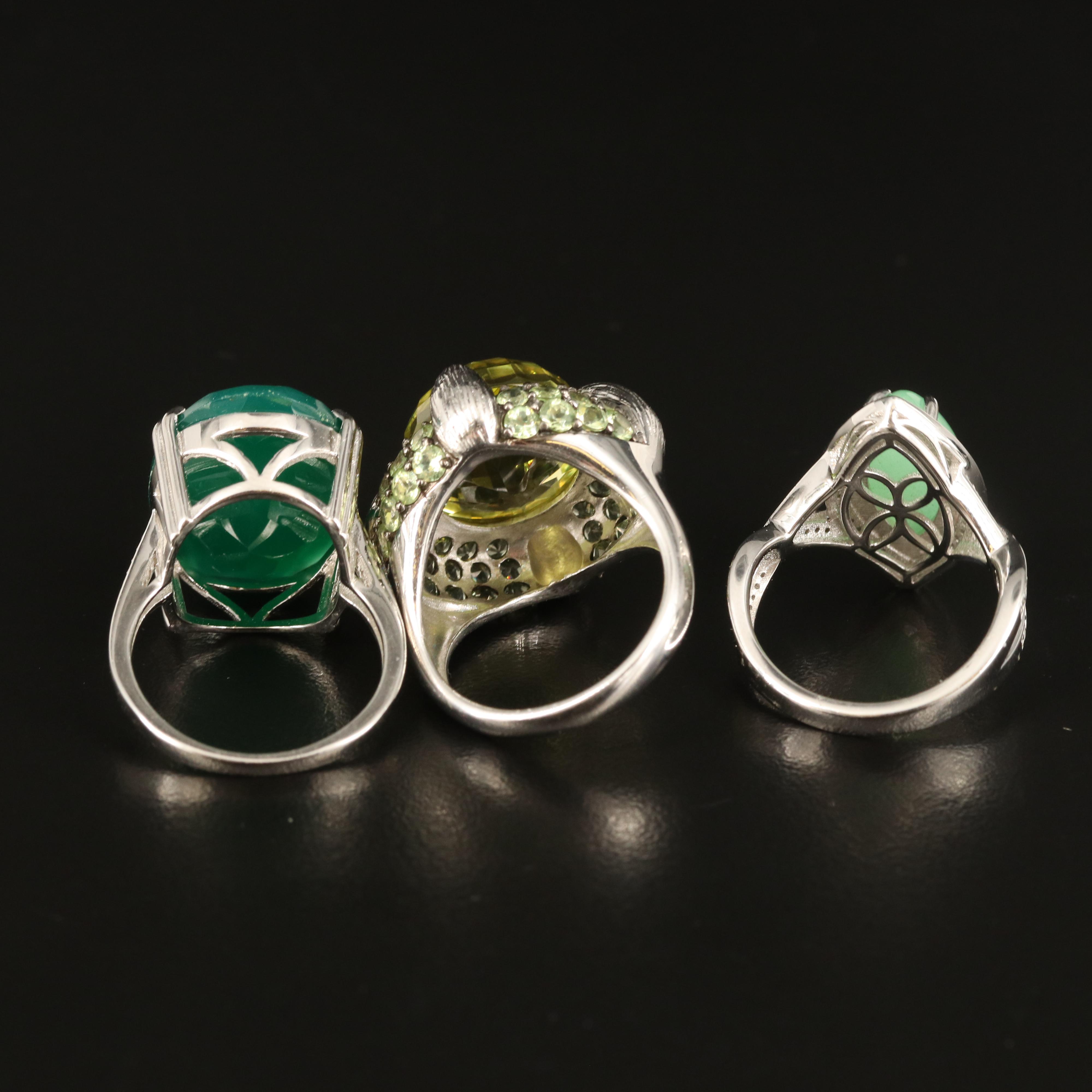 Sterling Rings with Chalcedony and Diamond