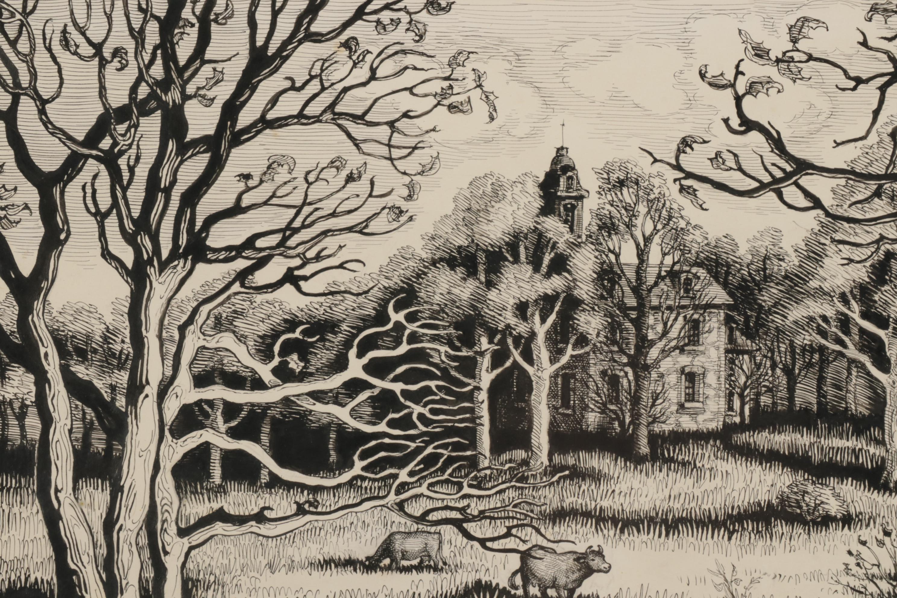 Francis Mosse Landscape Ink Drawing "Mac-o-Chee," 1965