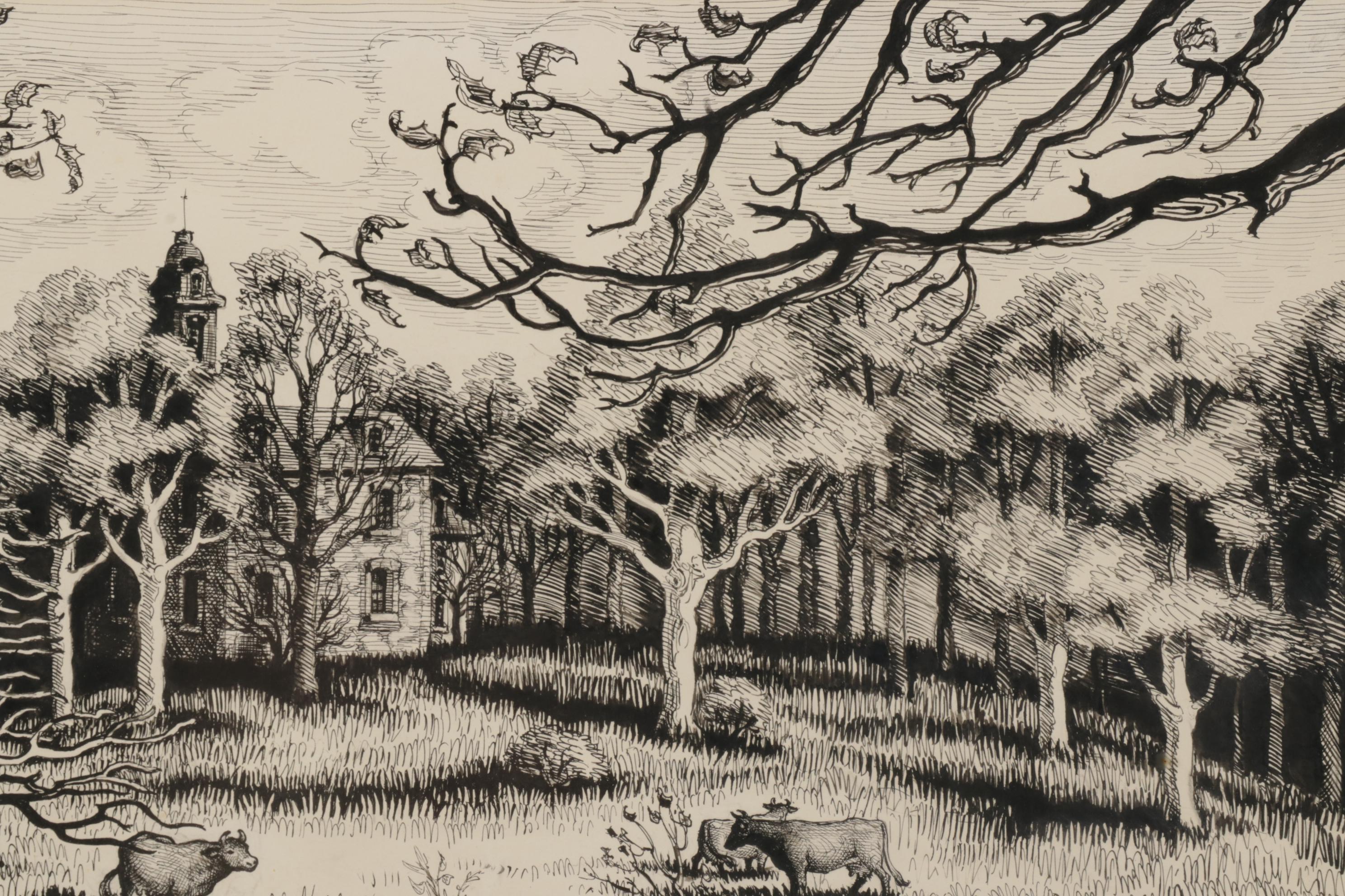 Francis Mosse Landscape Ink Drawing "Mac-o-Chee," 1965