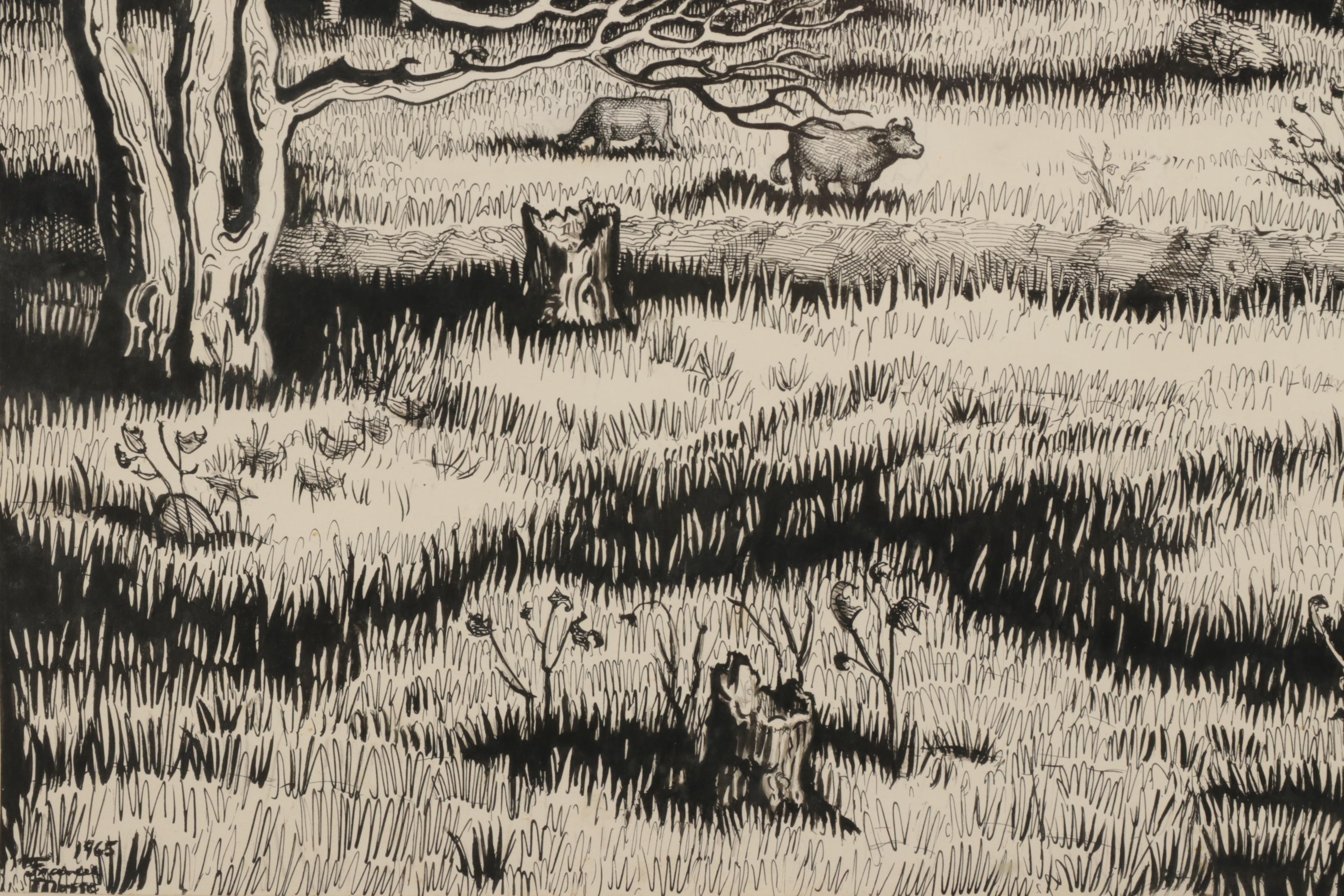Francis Mosse Landscape Ink Drawing "Mac-o-Chee," 1965