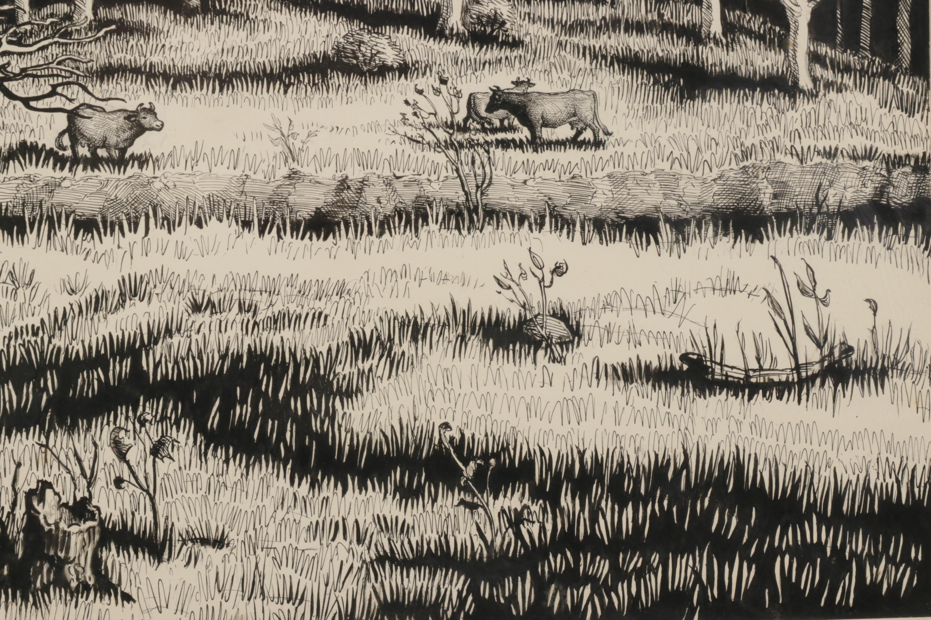 Francis Mosse Landscape Ink Drawing "Mac-o-Chee," 1965