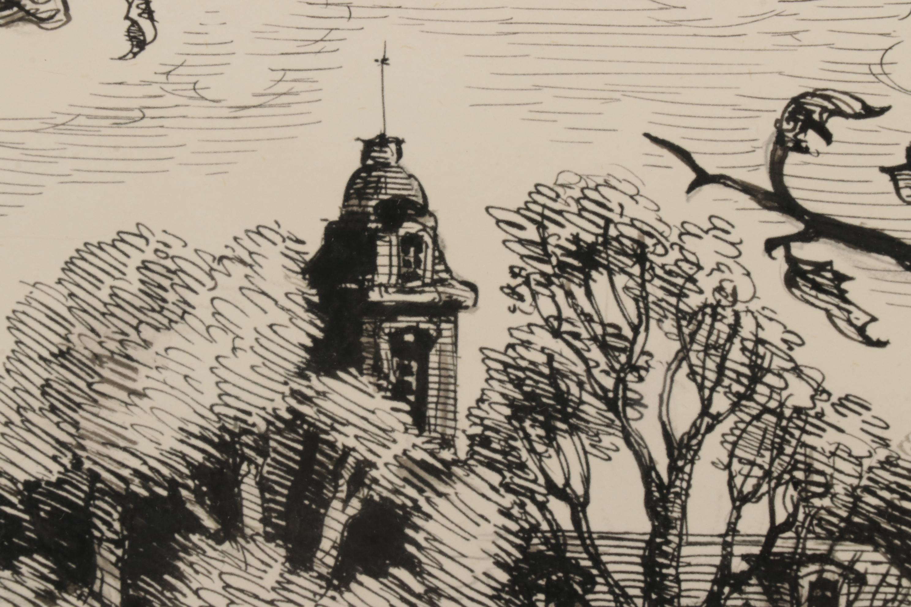 Francis Mosse Landscape Ink Drawing "Mac-o-Chee," 1965