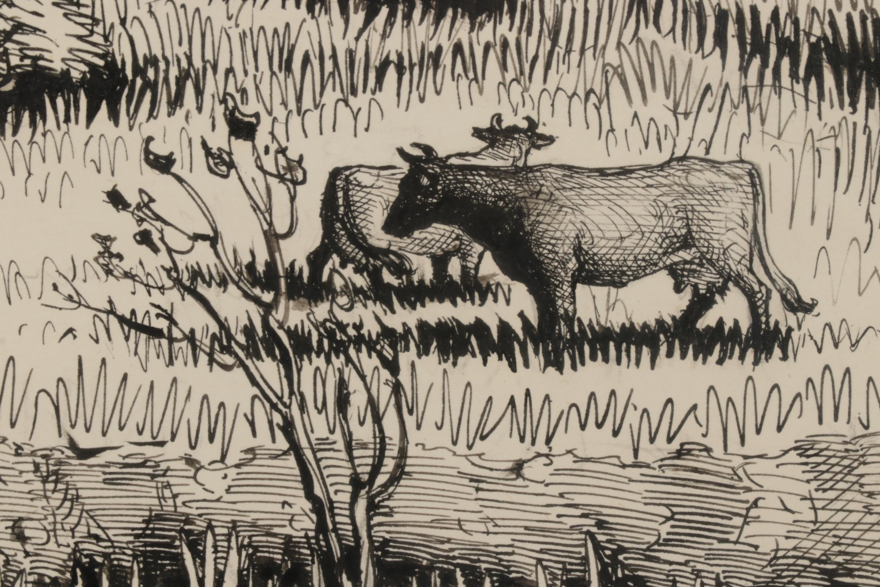 Francis Mosse Landscape Ink Drawing "Mac-o-Chee," 1965