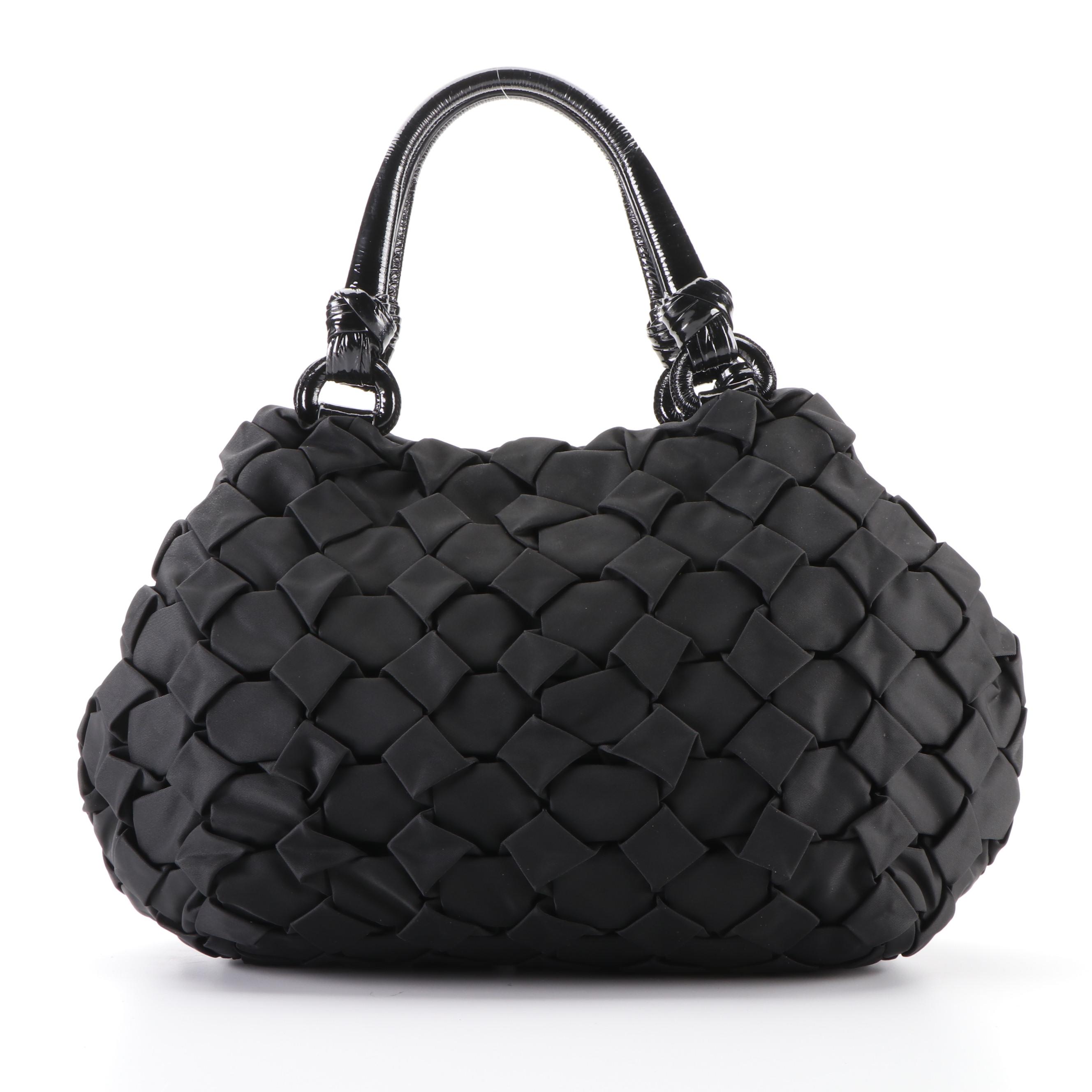 Prada Hobo Shoulder Bag in Quilted Black Tessuto Nylon & Crinkled Patent Leather