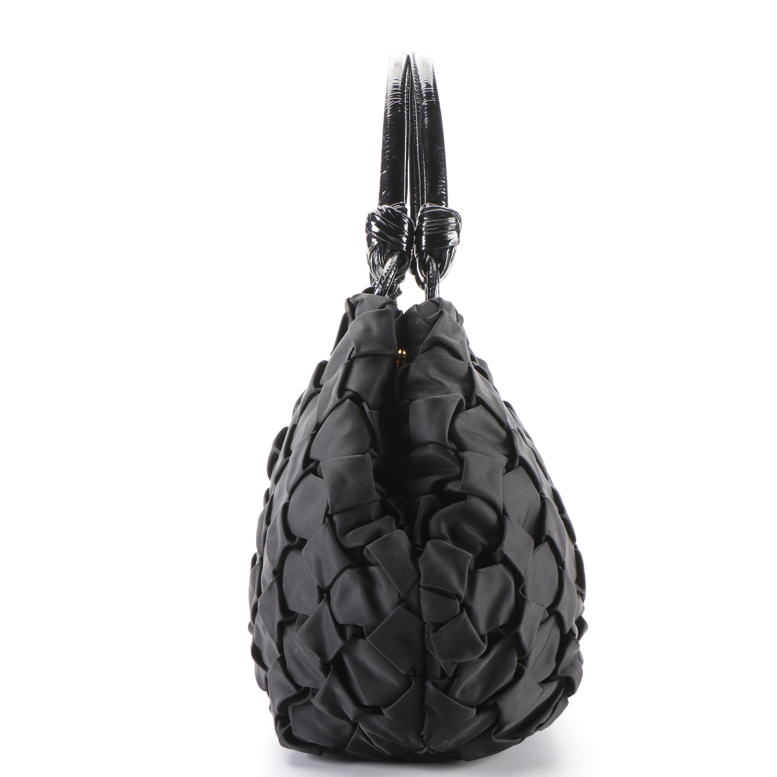 Prada Hobo Shoulder Bag in Quilted Black Tessuto Nylon & Crinkled Patent Leather