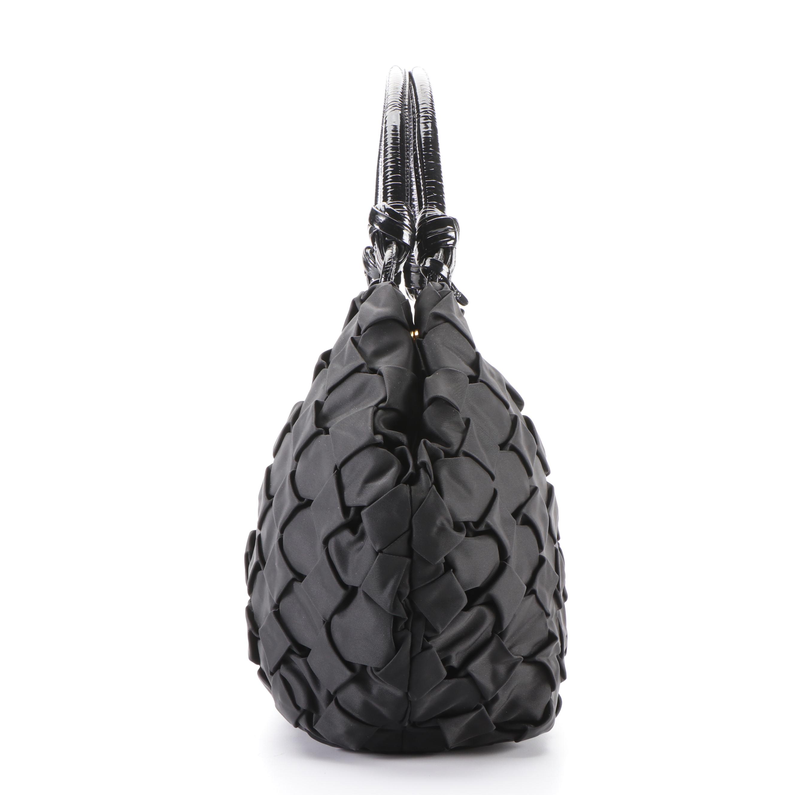 Prada Hobo Shoulder Bag in Quilted Black Tessuto Nylon & Crinkled Patent Leather