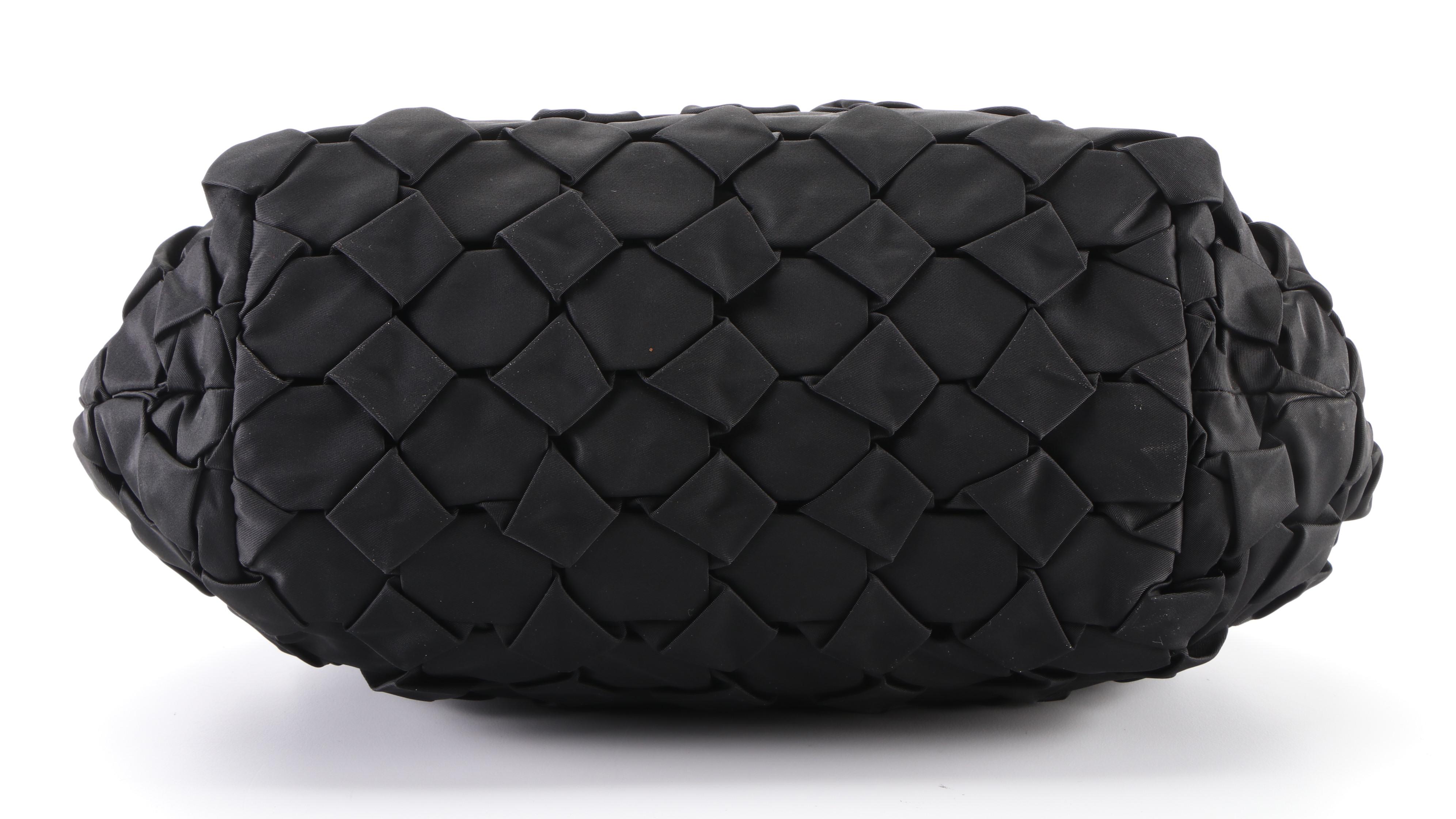 Prada Hobo Shoulder Bag in Quilted Black Tessuto Nylon & Crinkled Patent Leather