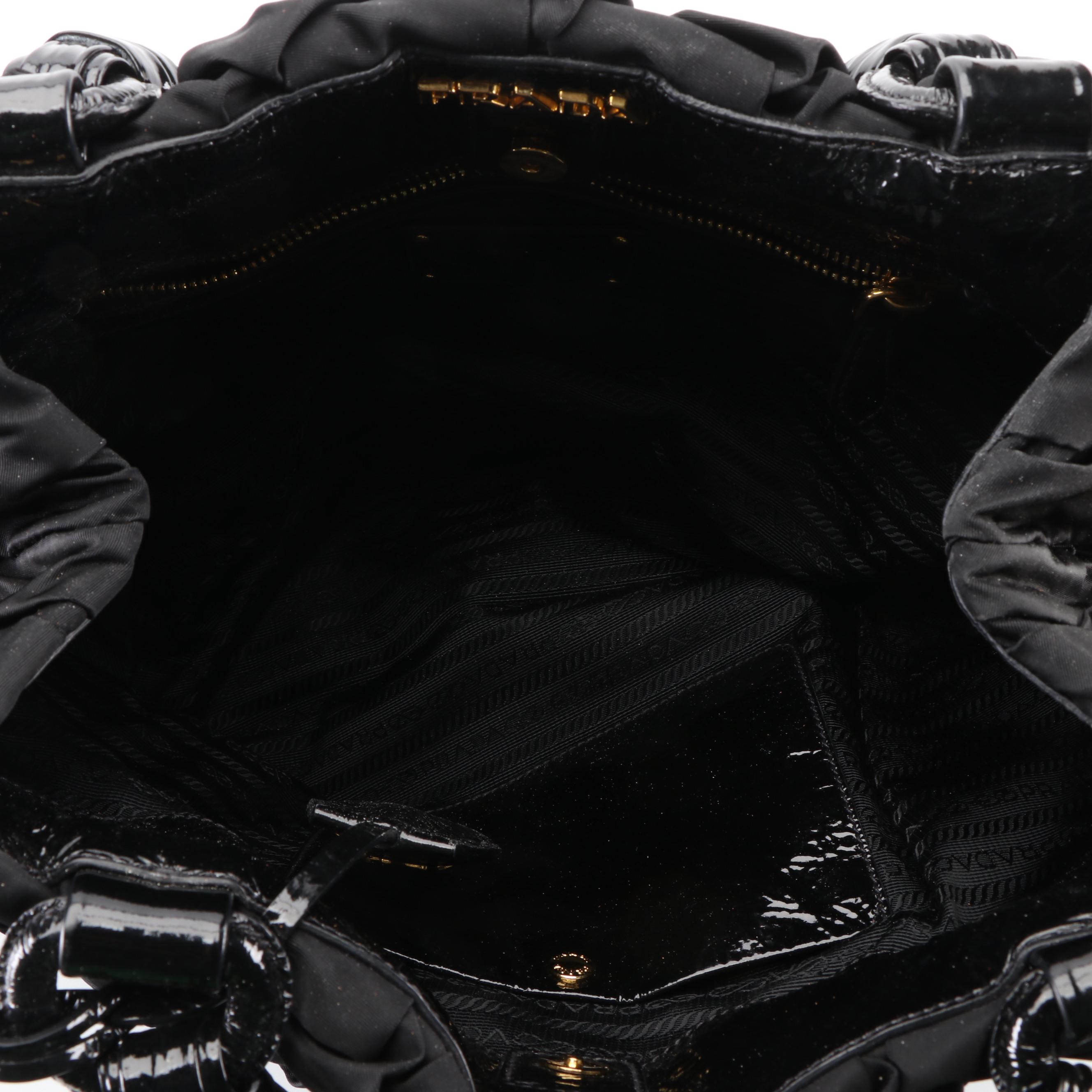 Prada Hobo Shoulder Bag in Quilted Black Tessuto Nylon & Crinkled Patent Leather