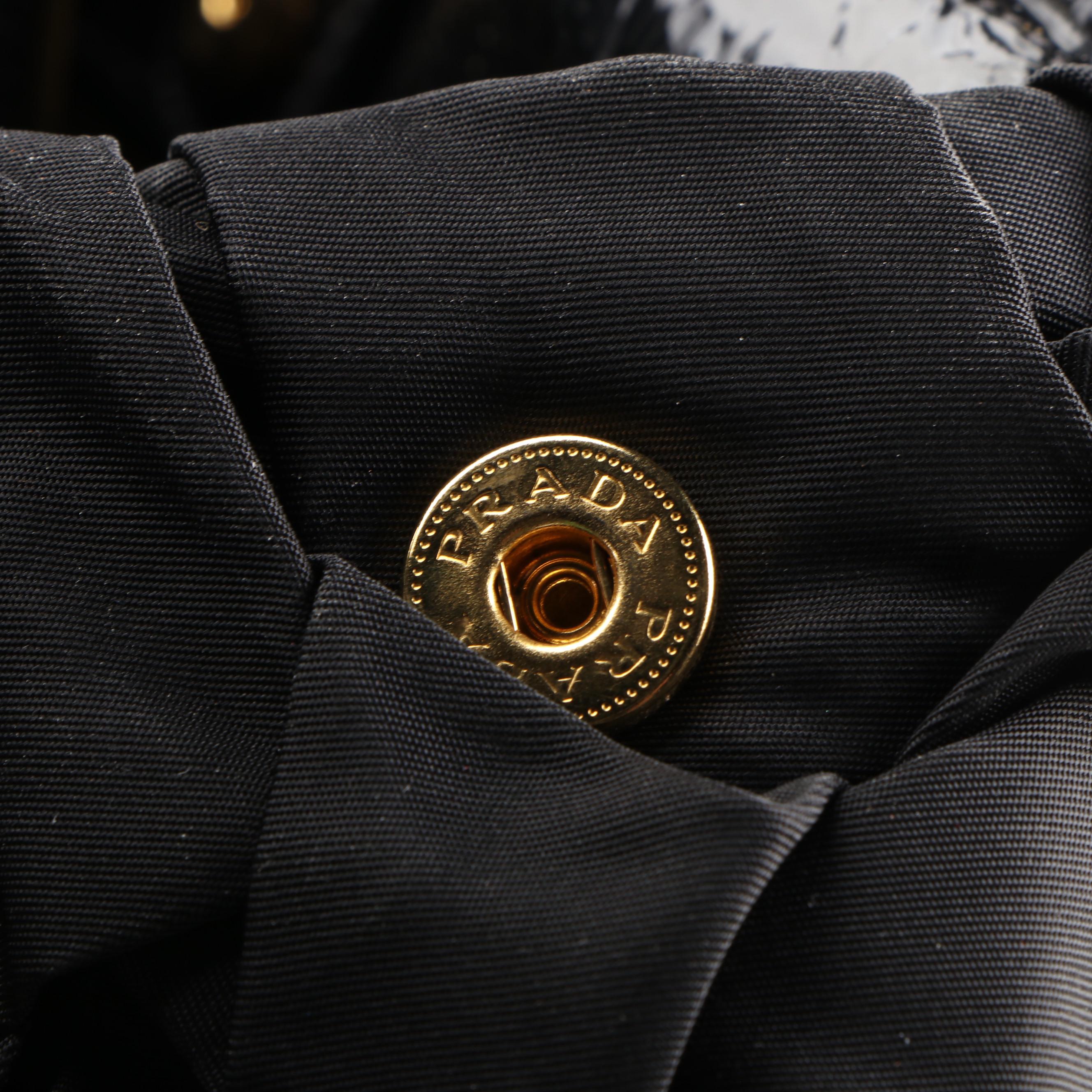 Prada Hobo Shoulder Bag in Quilted Black Tessuto Nylon & Crinkled Patent Leather