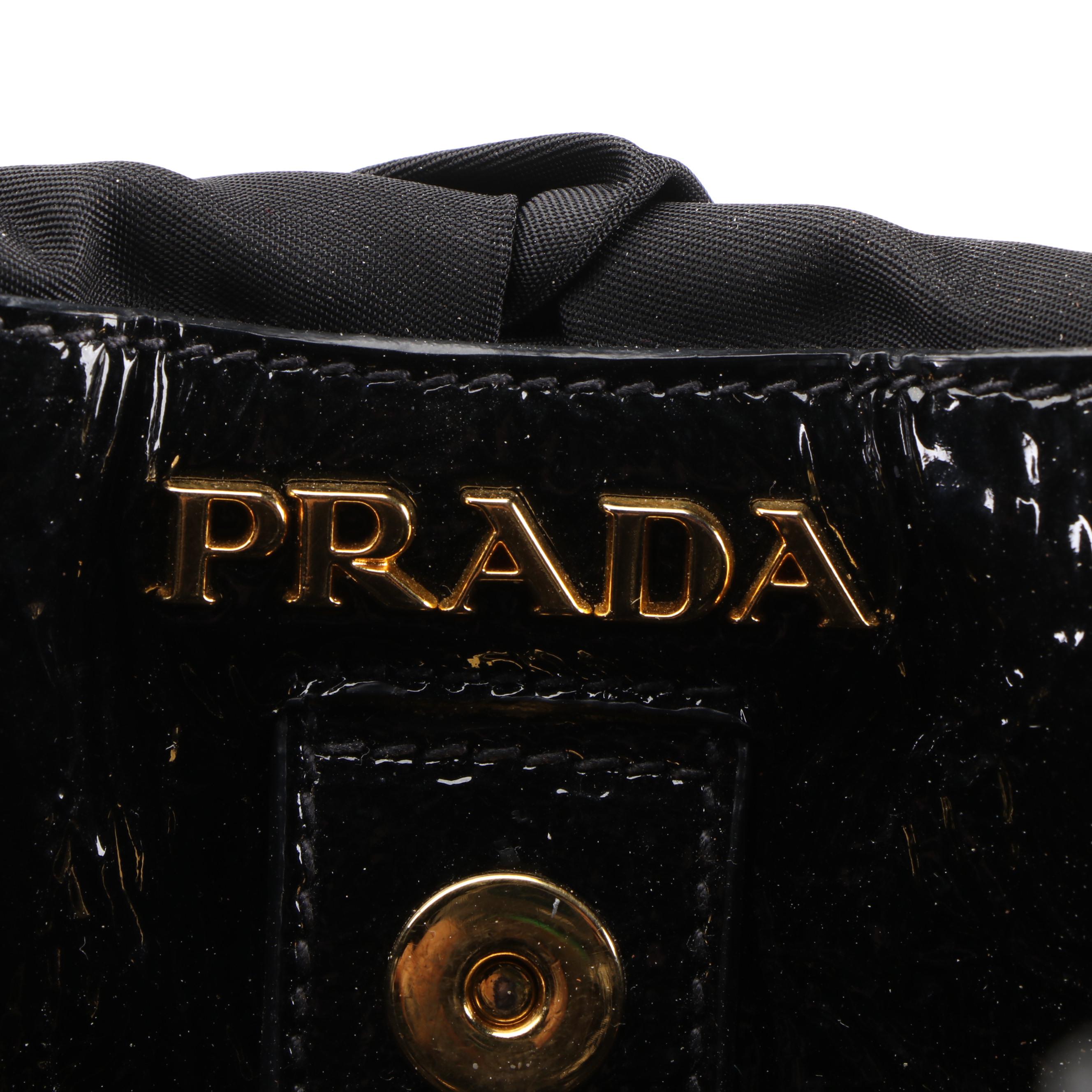 Prada Hobo Shoulder Bag in Quilted Black Tessuto Nylon & Crinkled Patent Leather