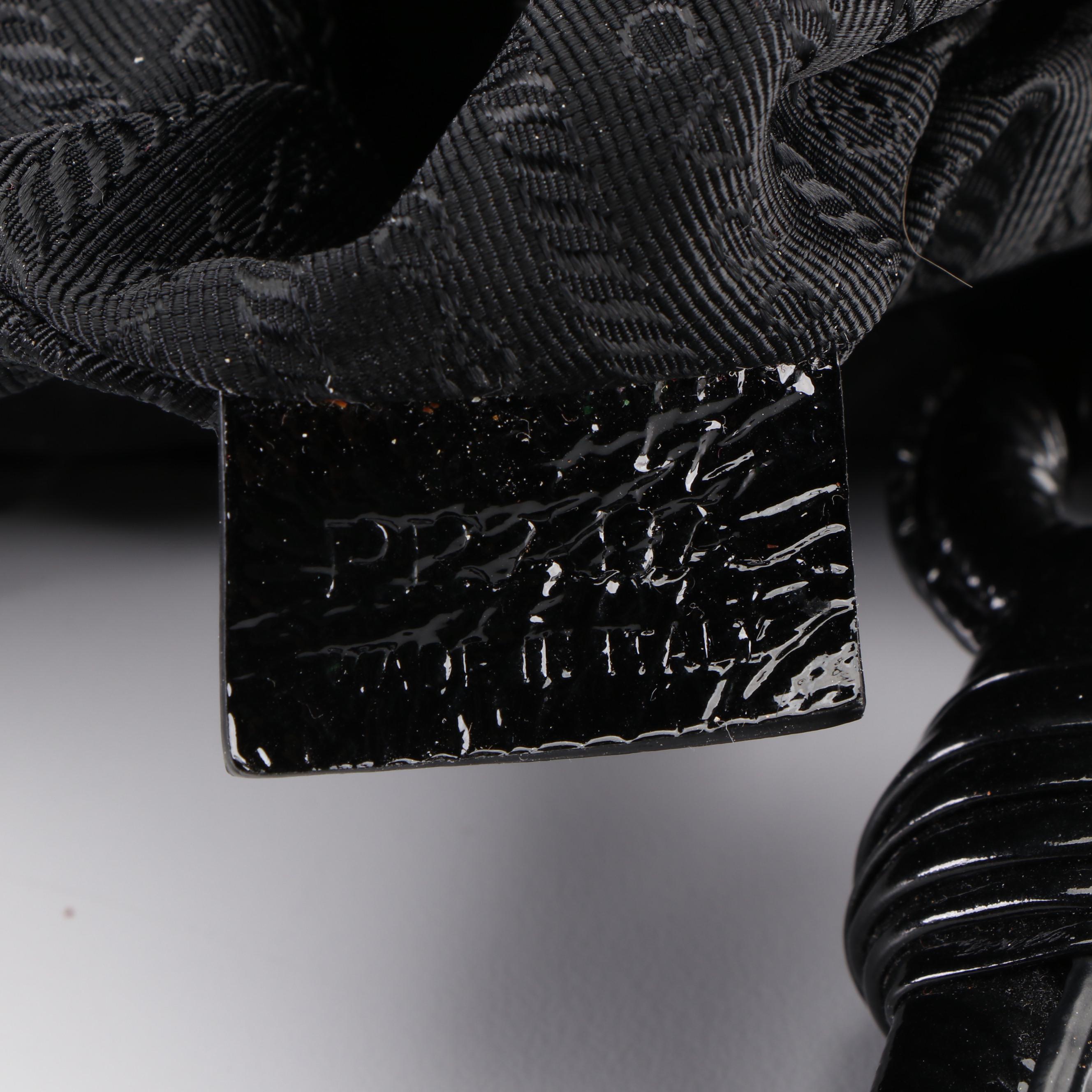 Prada Hobo Shoulder Bag in Quilted Black Tessuto Nylon & Crinkled Patent Leather