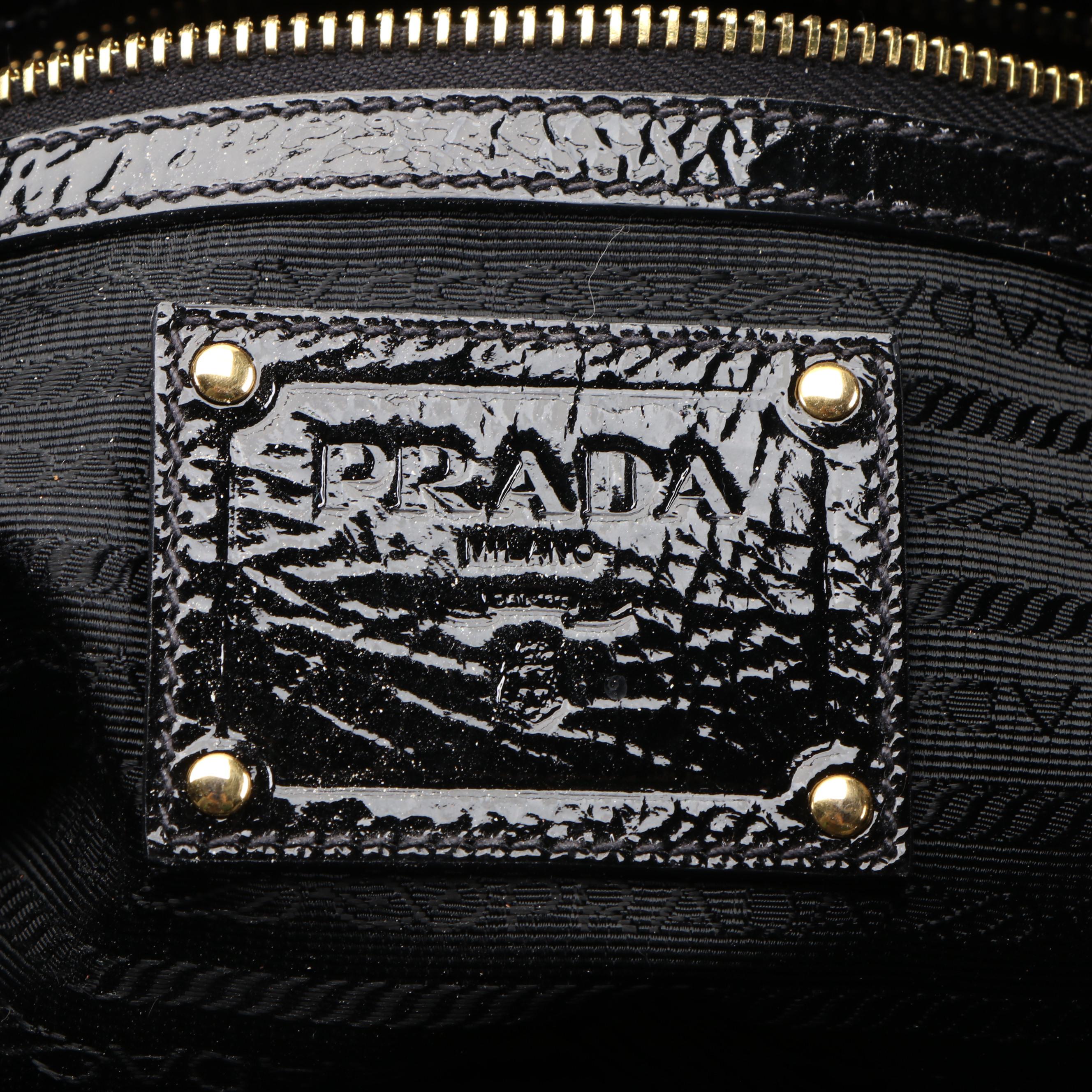 Prada Hobo Shoulder Bag in Quilted Black Tessuto Nylon & Crinkled Patent Leather