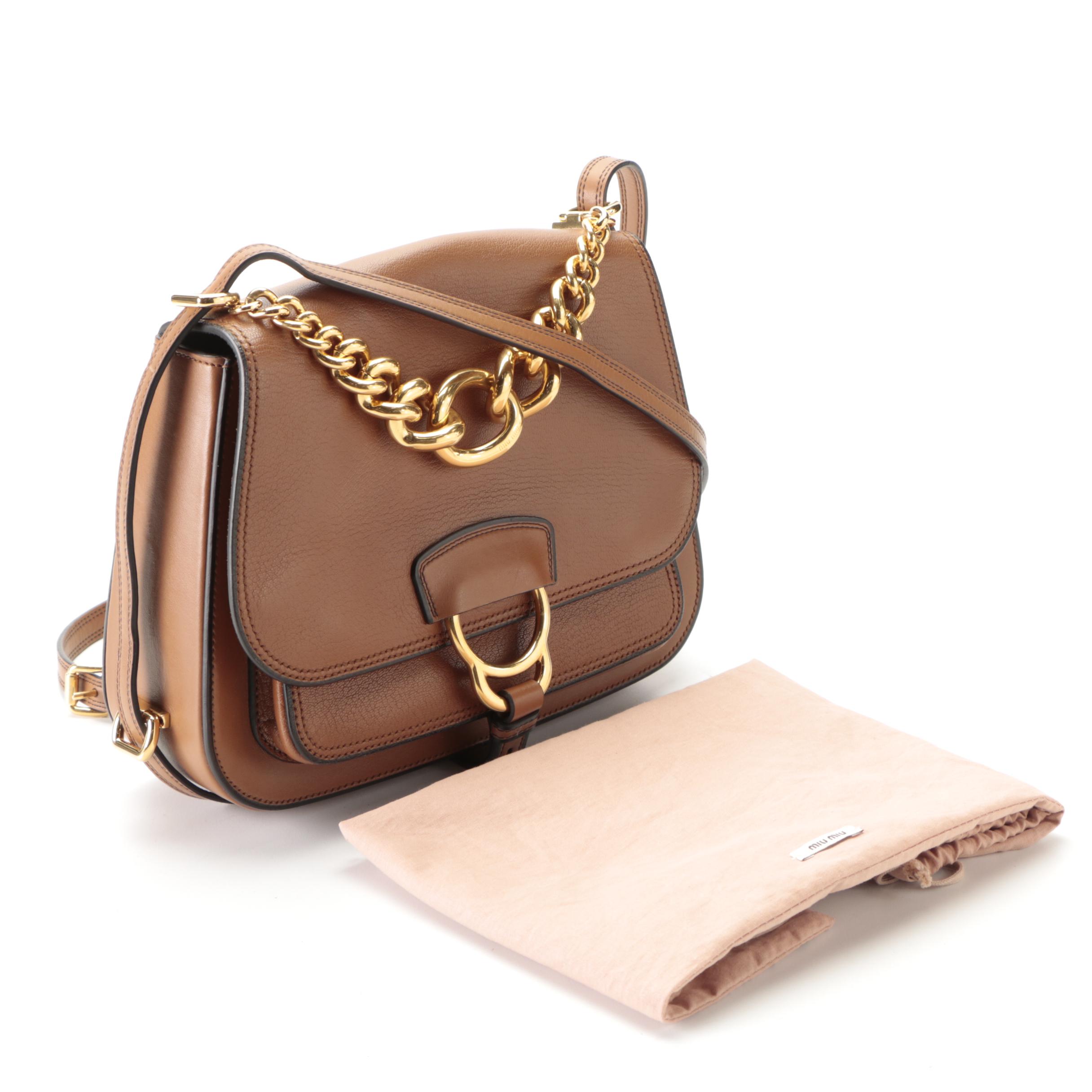 Miu Miu Madras Dahlia Brown Leather Shoulder Bag