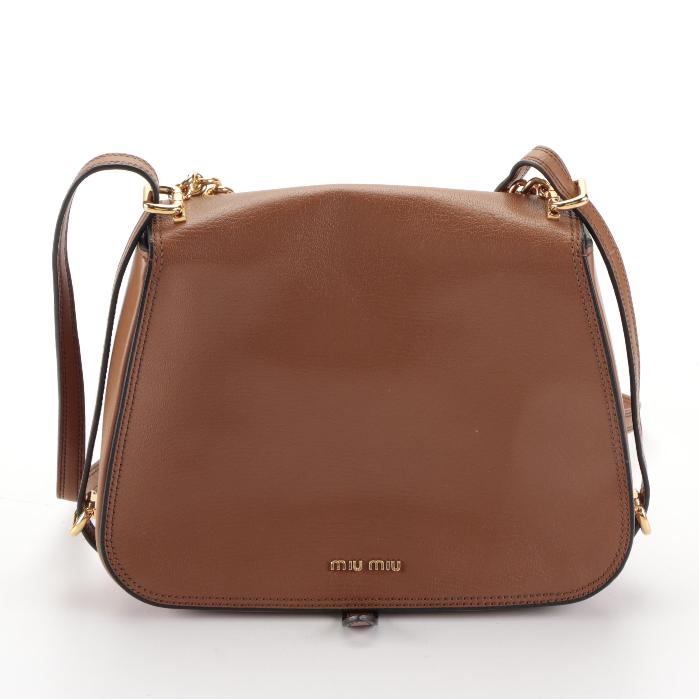 Miu Miu Madras Dahlia Brown Leather Shoulder Bag