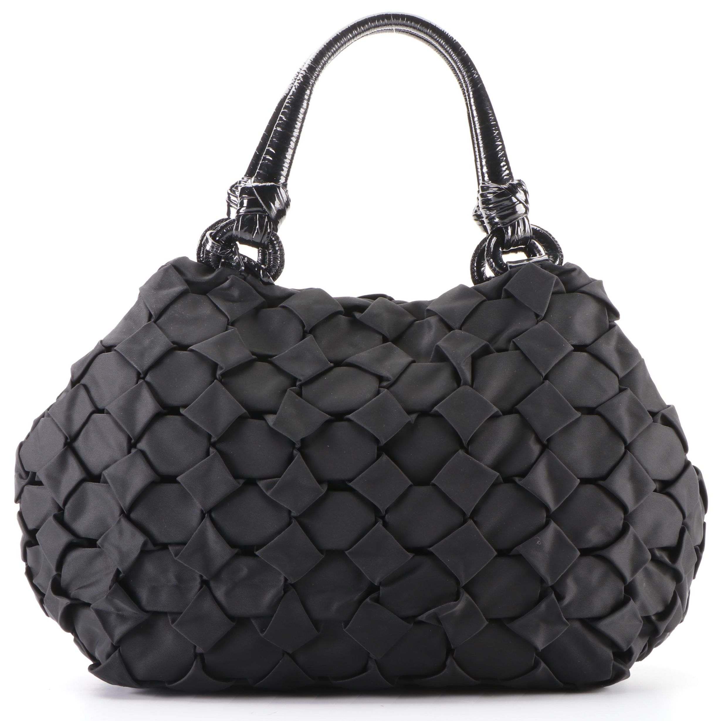 Prada Hobo Shoulder Bag in Quilted Black Tessuto Nylon & Crinkled Patent Leather