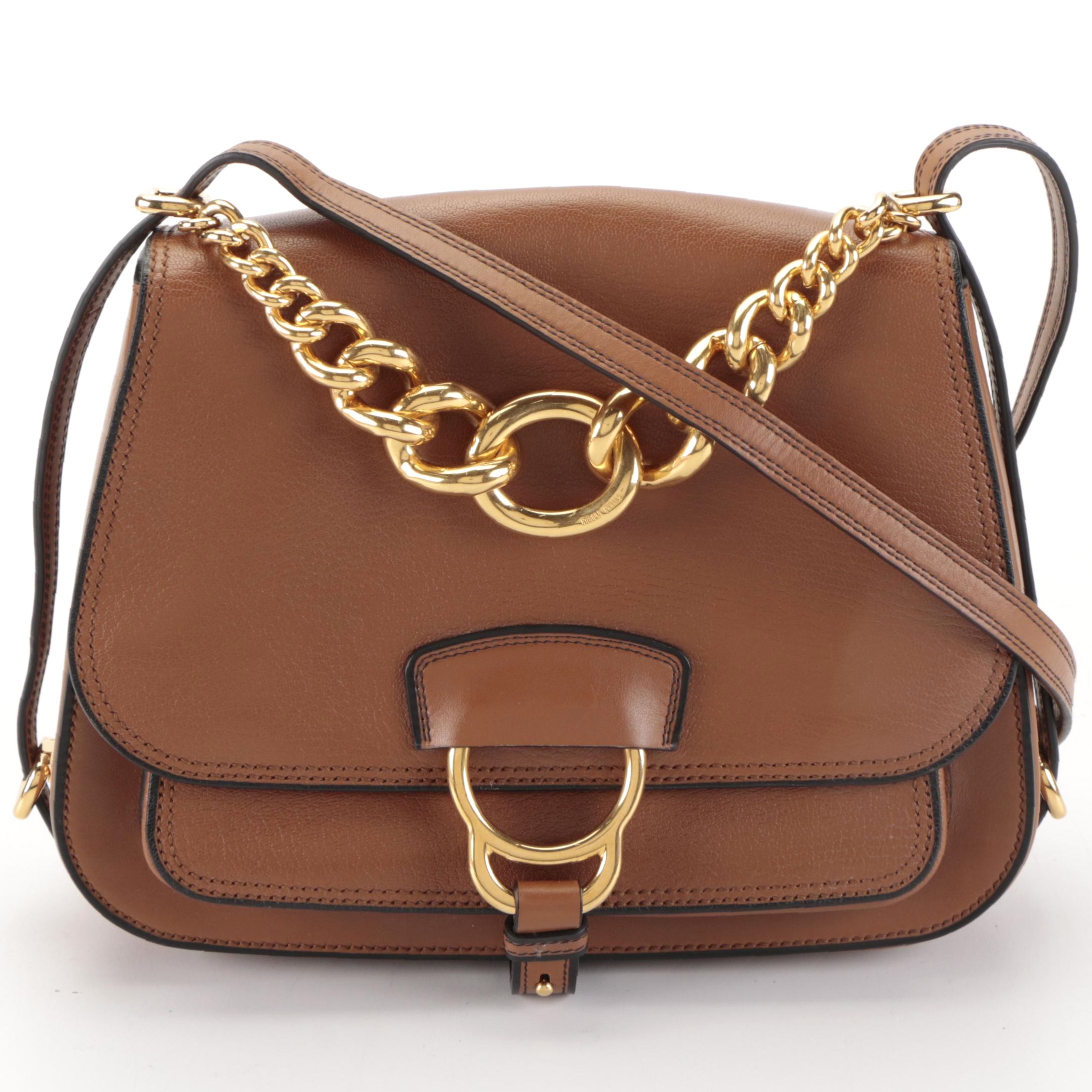 Miu Miu Madras Dahlia Brown Leather Shoulder Bag